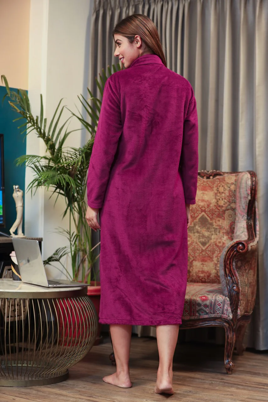 Mini Zip-Front Wine Super Soft Woollen Dress - Image 3