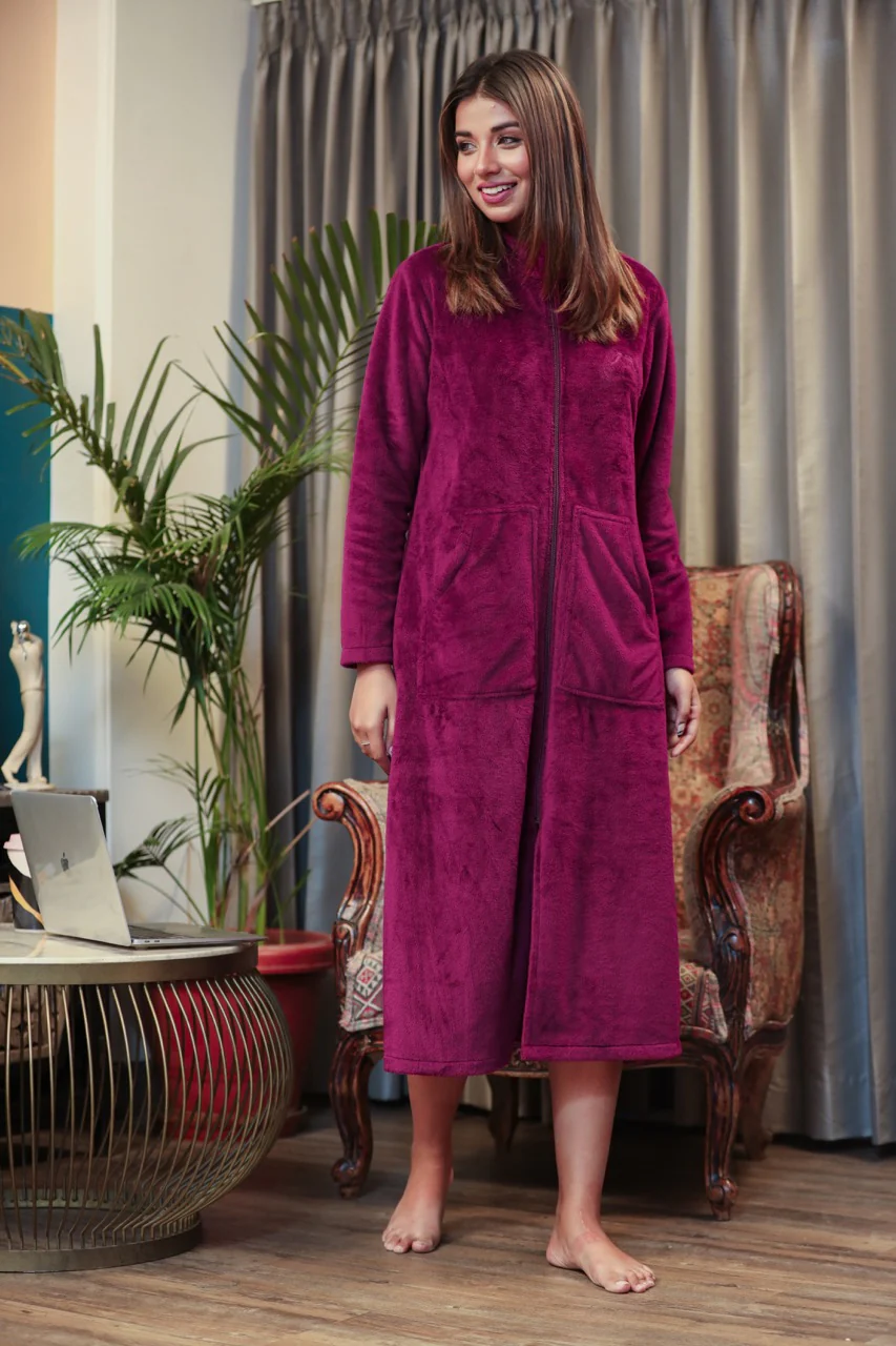 Mini Zip-Front Wine Super Soft Woollen Dress - Image 4