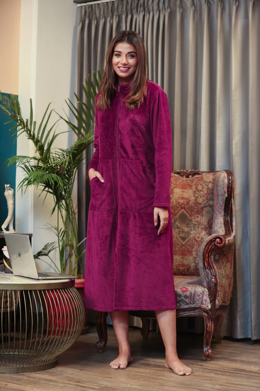 Mini Zip-Front Wine Super Soft Woollen Dress - Image 5