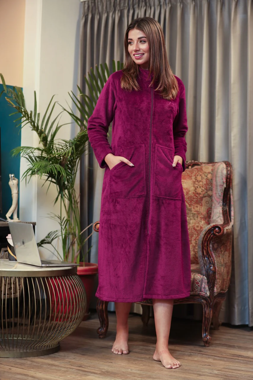 Mini Zip-Front Wine Super Soft Woollen Dress - Image 7