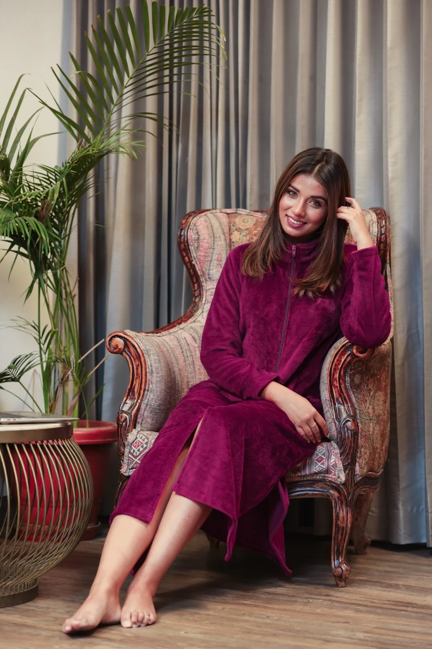 Mini Zip-Front Wine Super Soft Woollen Dress - Image 8