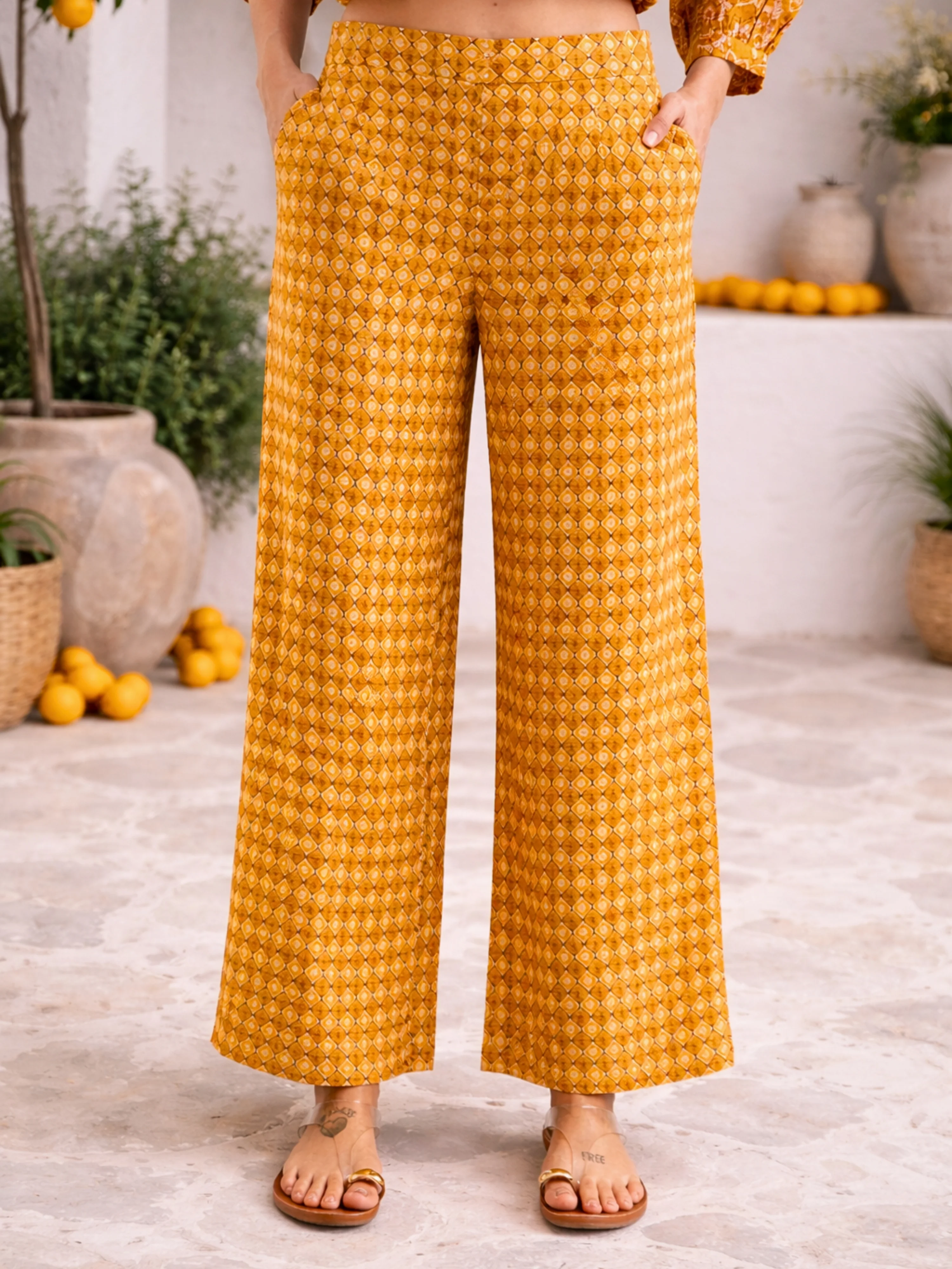 Mustard Flora Flick Pure Cotton Back Pleated Co-ord set - Image 4