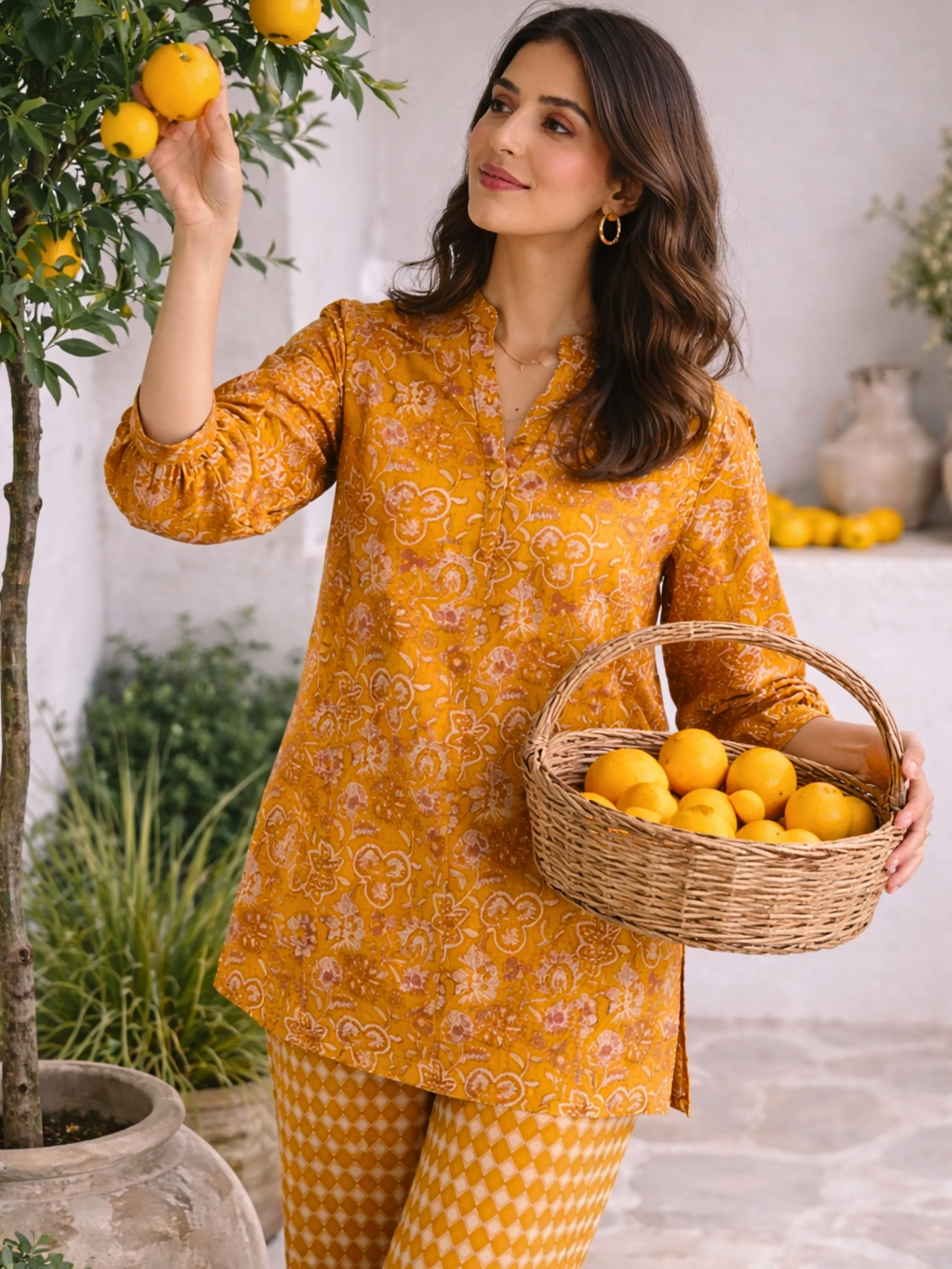 Mustard Flora Flick Pure Cotton Back Pleated Co-ord set - Image 5