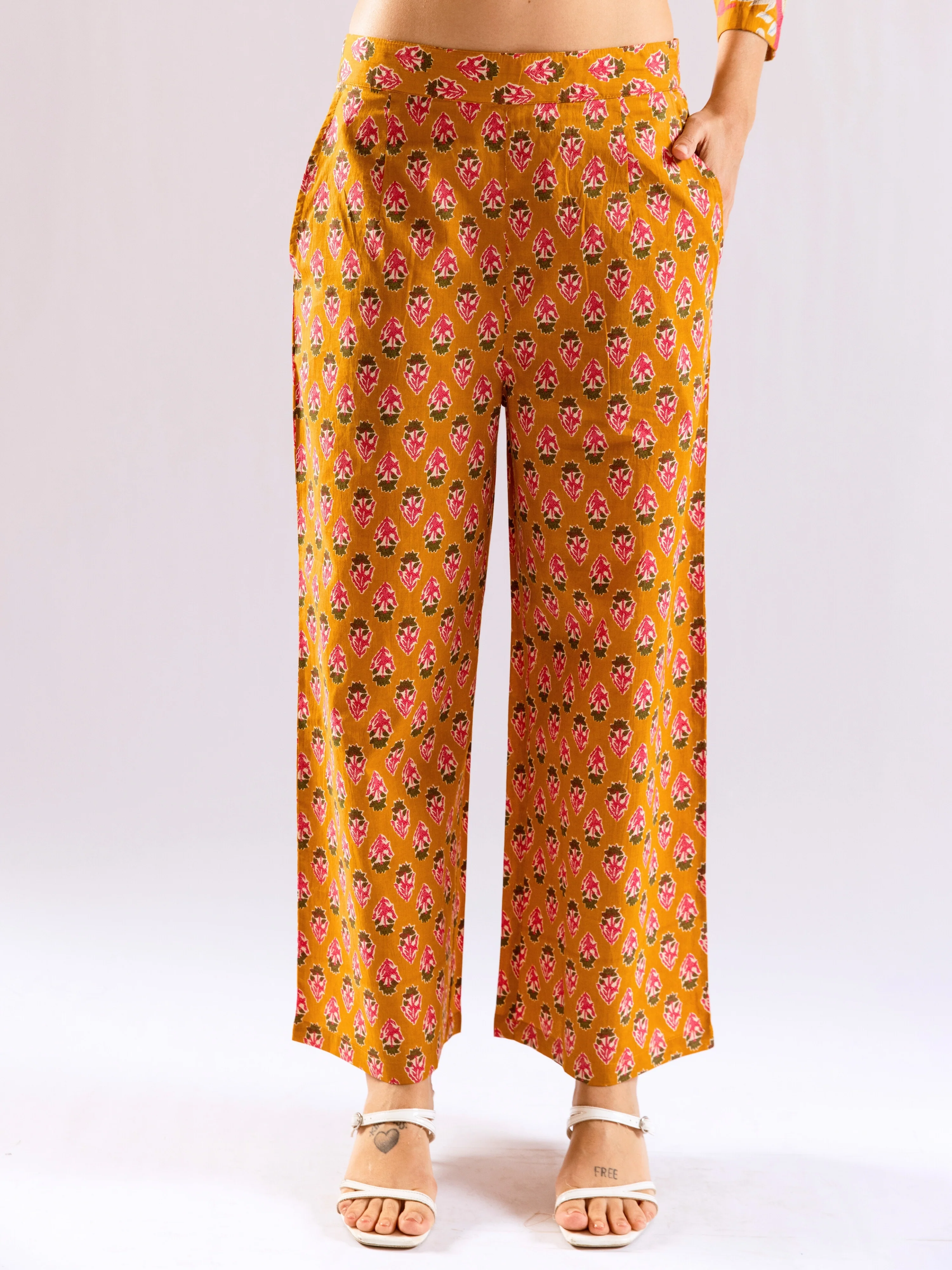 Mustard Saffron Petal Pure Cotton Collar Shirt Co-ord set - Image 8