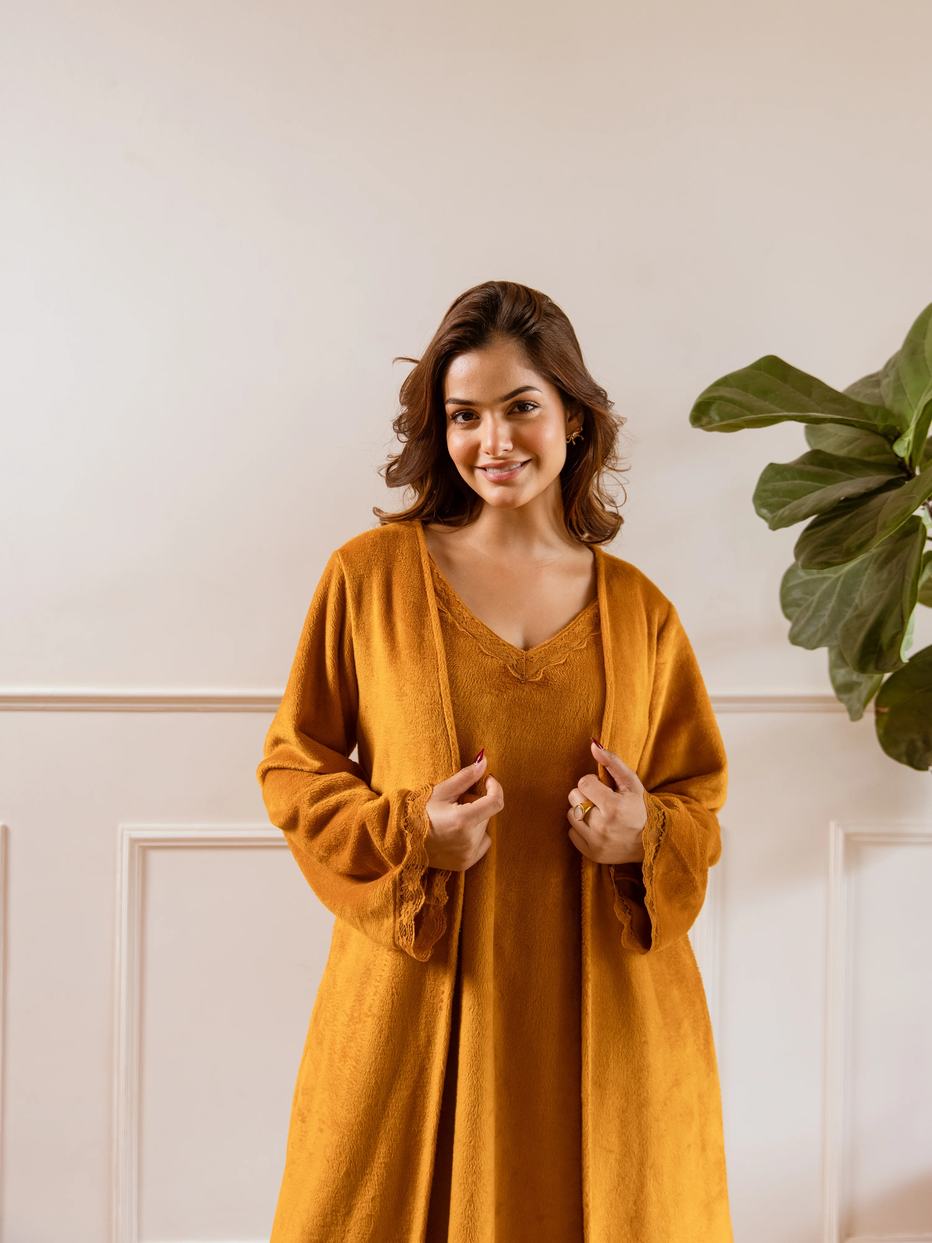 Mustard Super Soft Woollen Maxi & Shrug Set - Image 13