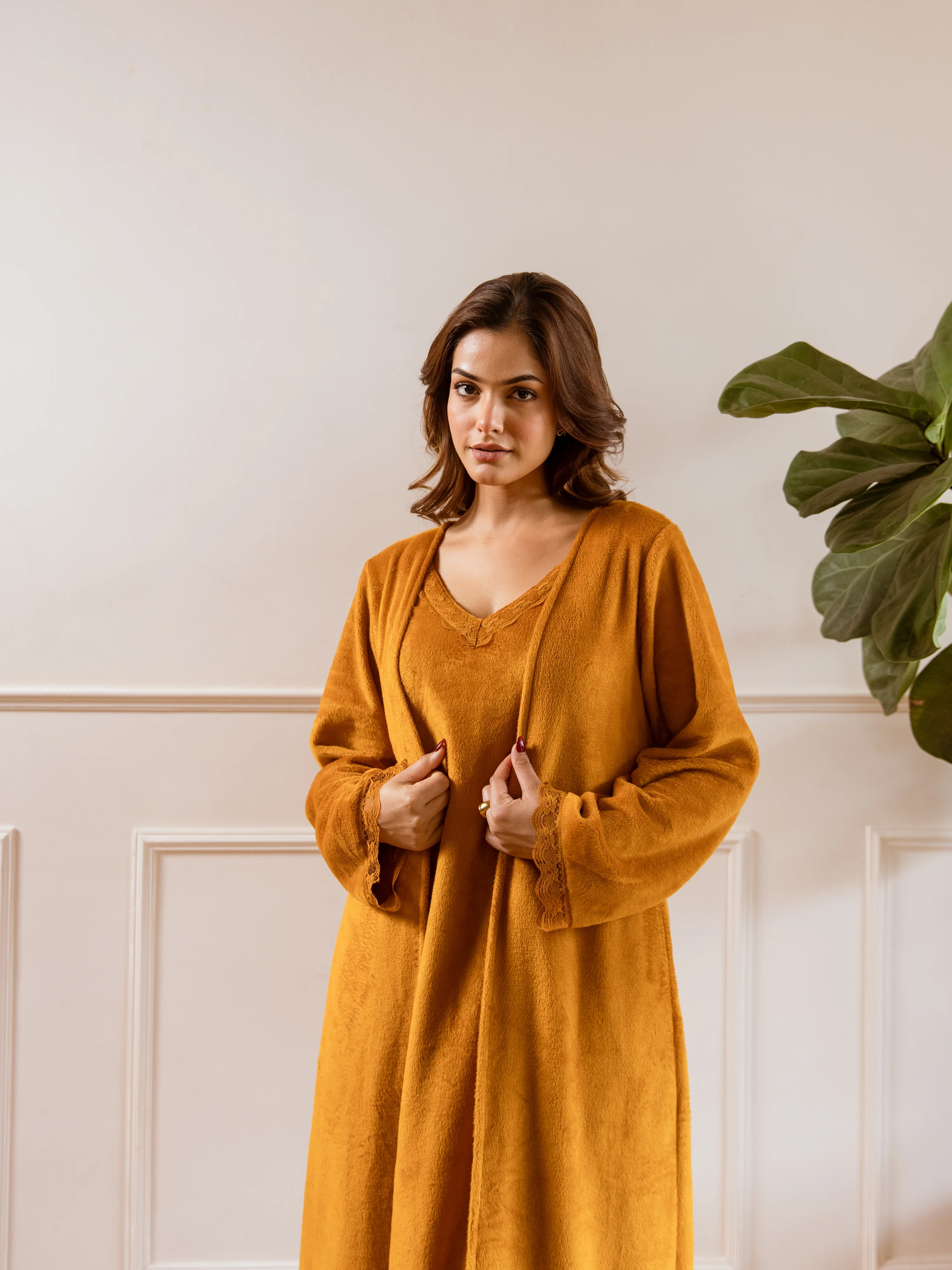 Mustard Super Soft Woollen Maxi & Shrug Set - Image 14
