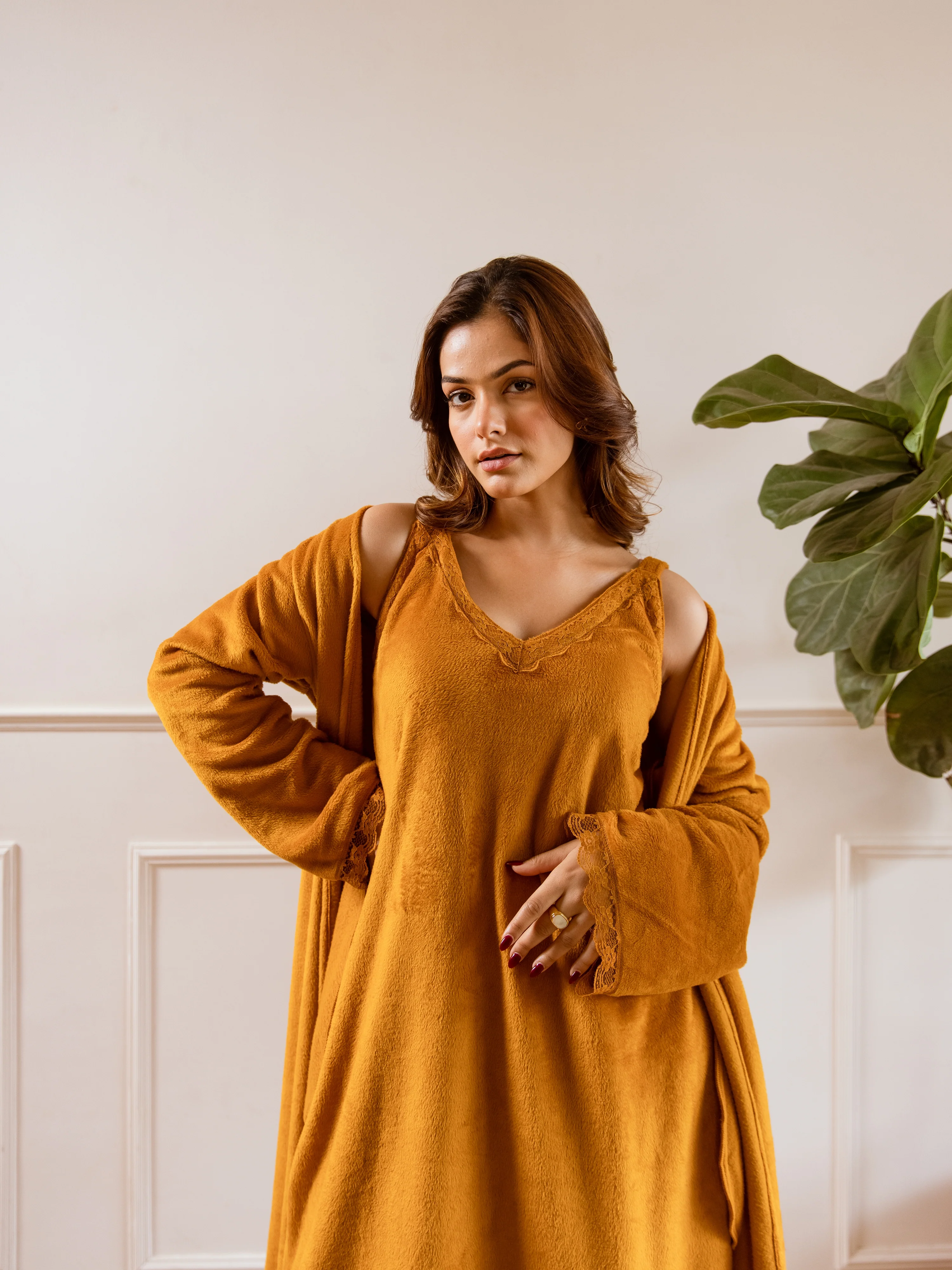 Mustard Super Soft Woollen Maxi & Shrug Set - Image 15
