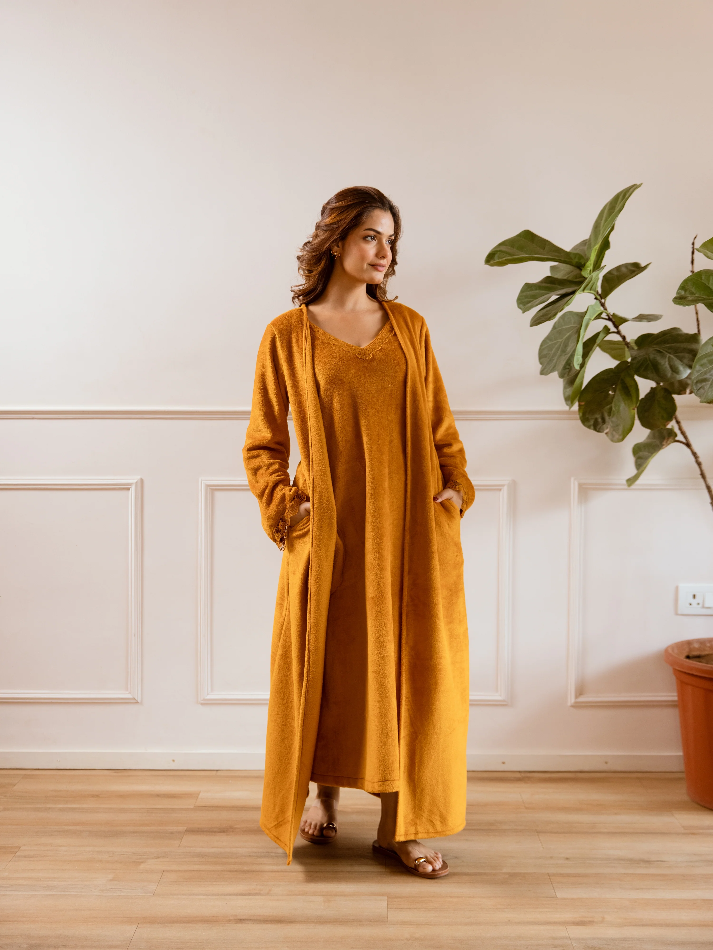 Mustard Super Soft Woollen Maxi & Shrug Set - Image 5