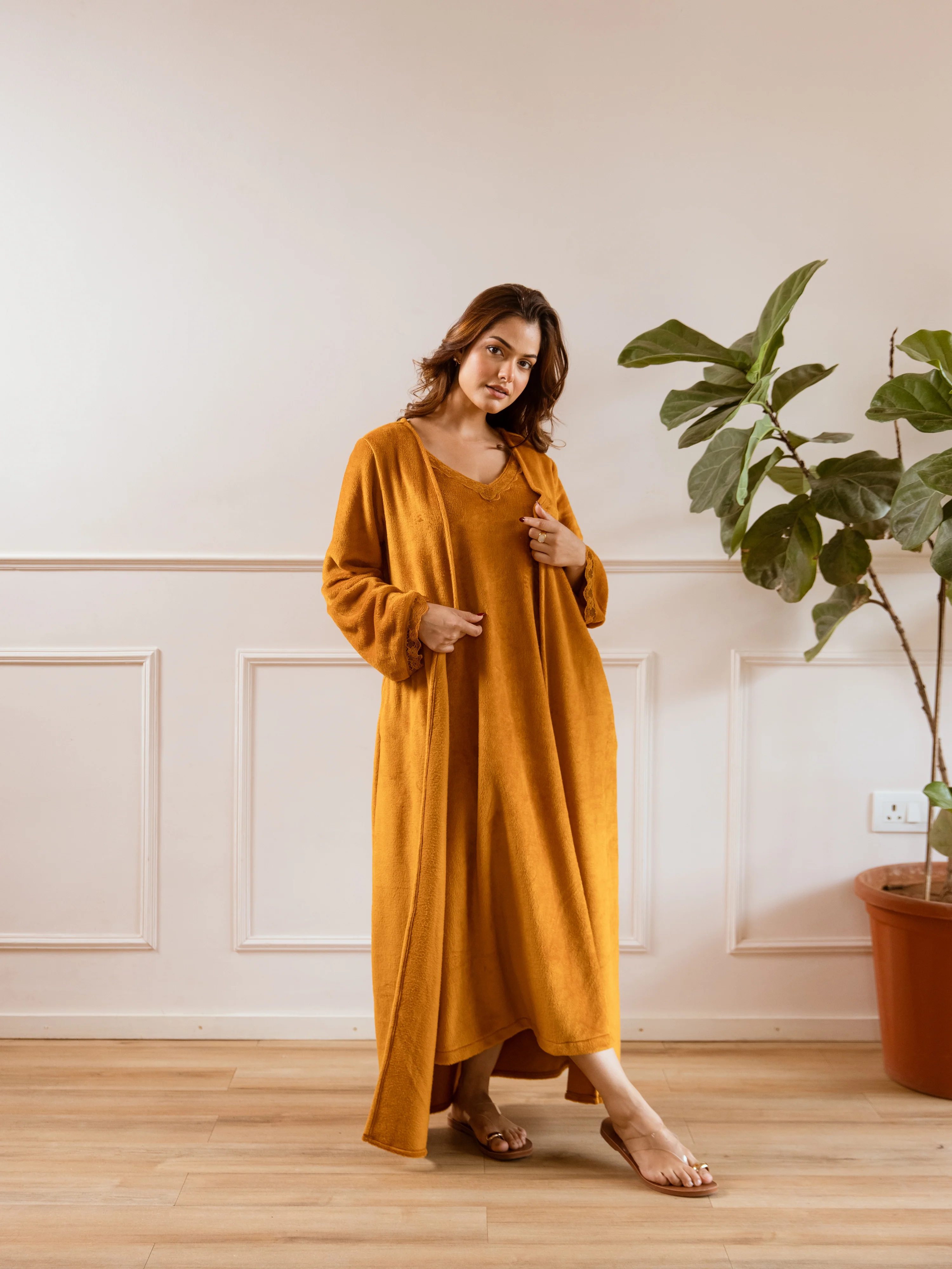 Mustard Super Soft Woollen Maxi & Shrug Set - Image 6