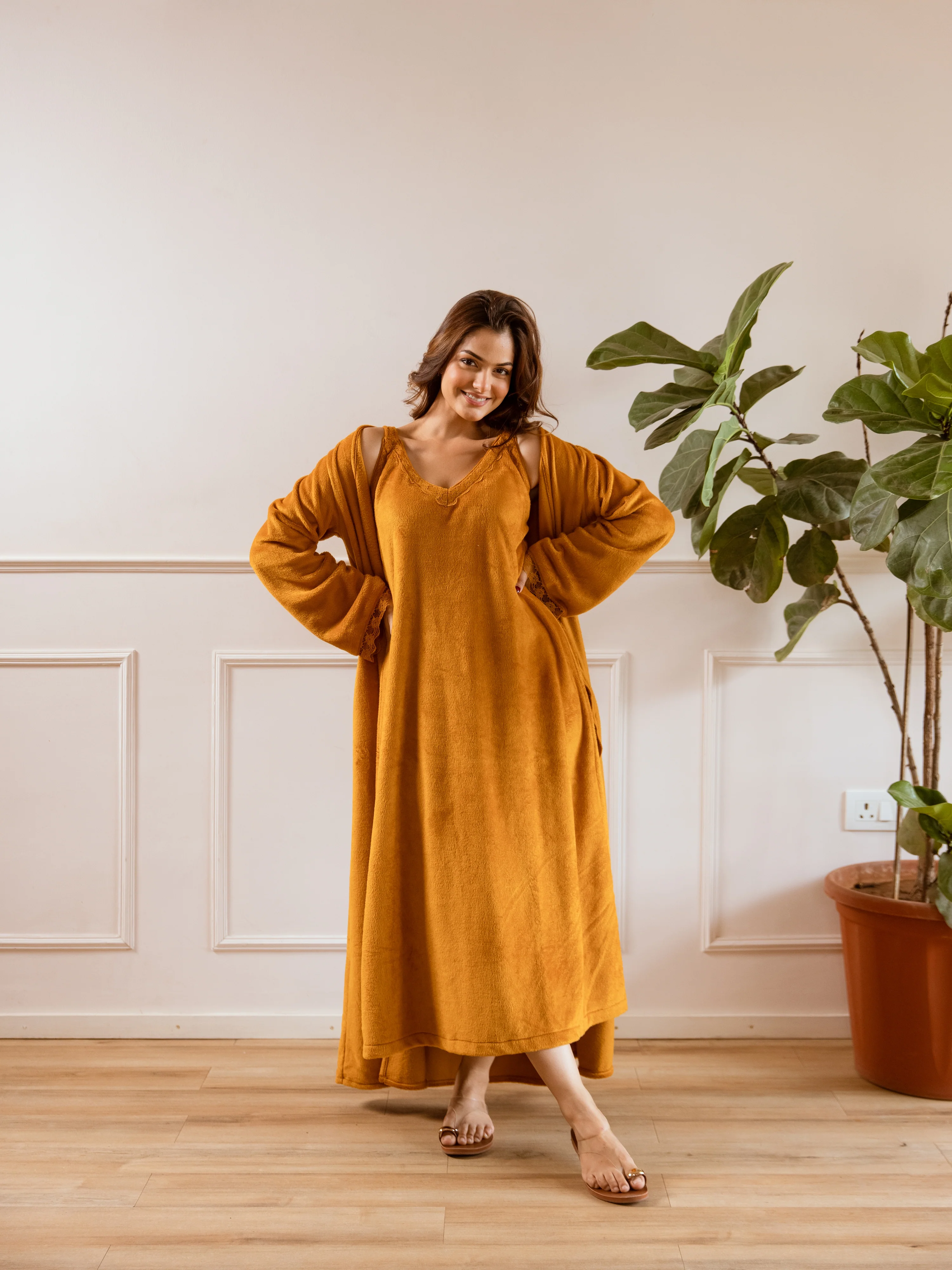 Mustard Super Soft Woollen Maxi & Shrug Set - Image 9