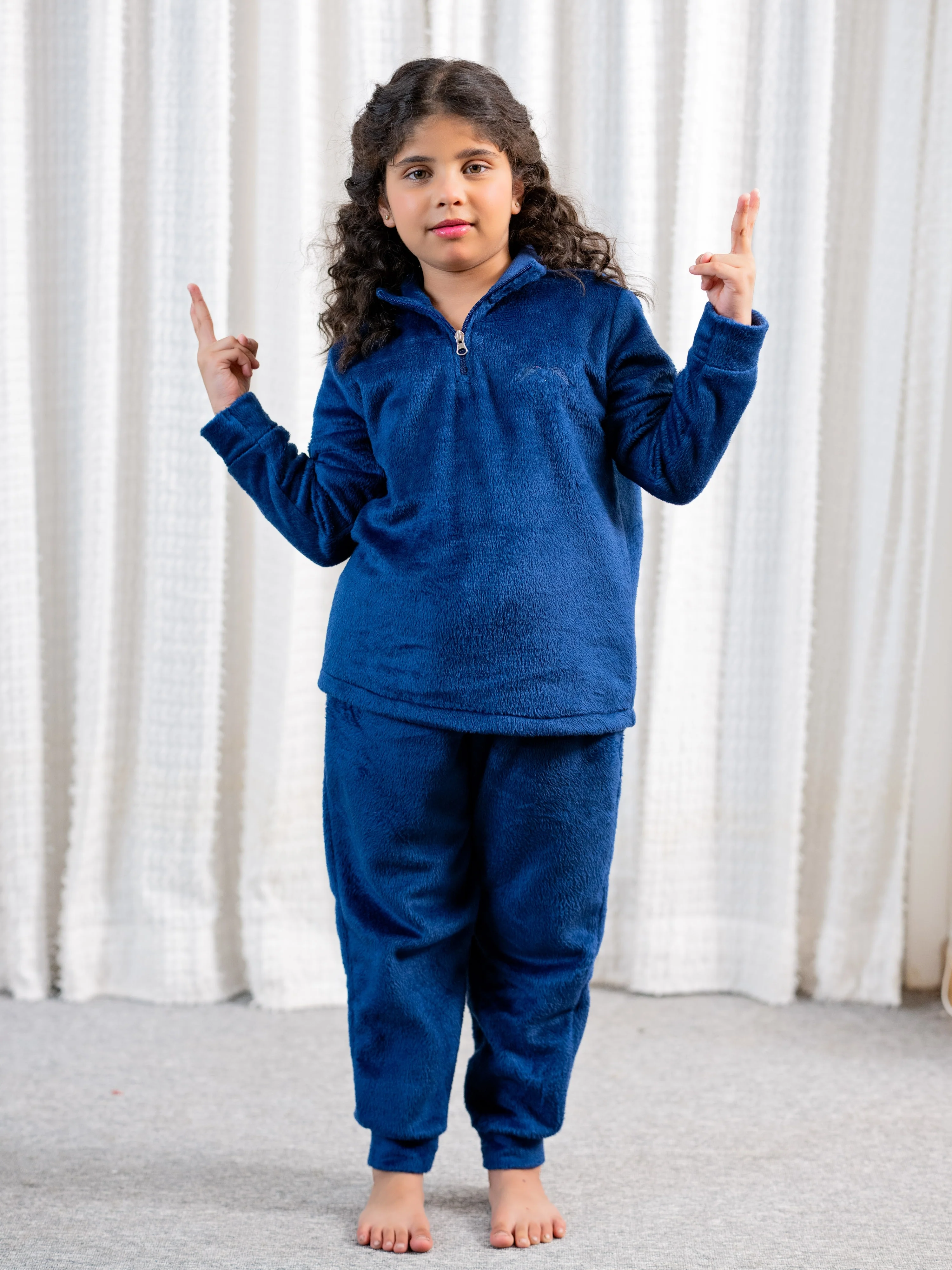 Navy Blue Super Soft Kids Unisex Woollen Sweatshirt Set - Image 3