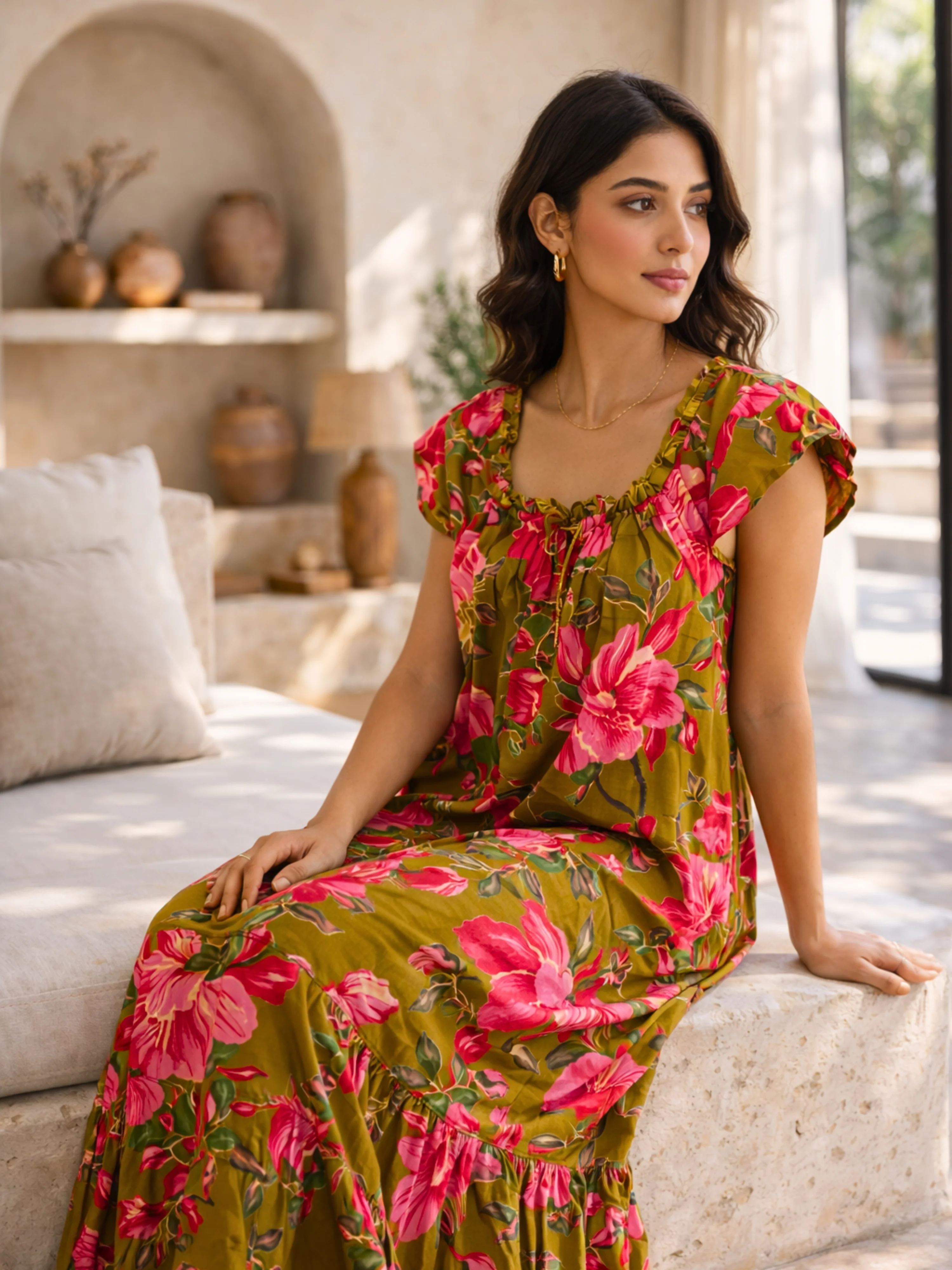Olive Grove Pure Cotton Women's Night Maxi Dress - Image 3