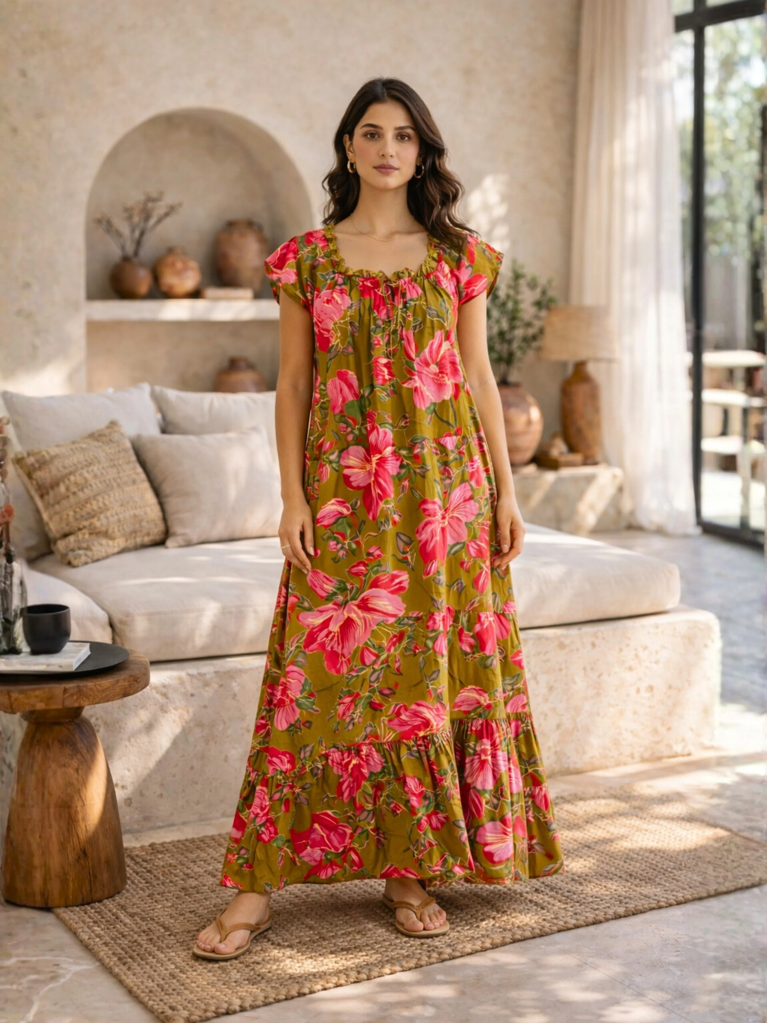 Olive Grove Pure Cotton Women's Night Maxi Dress - Image 4