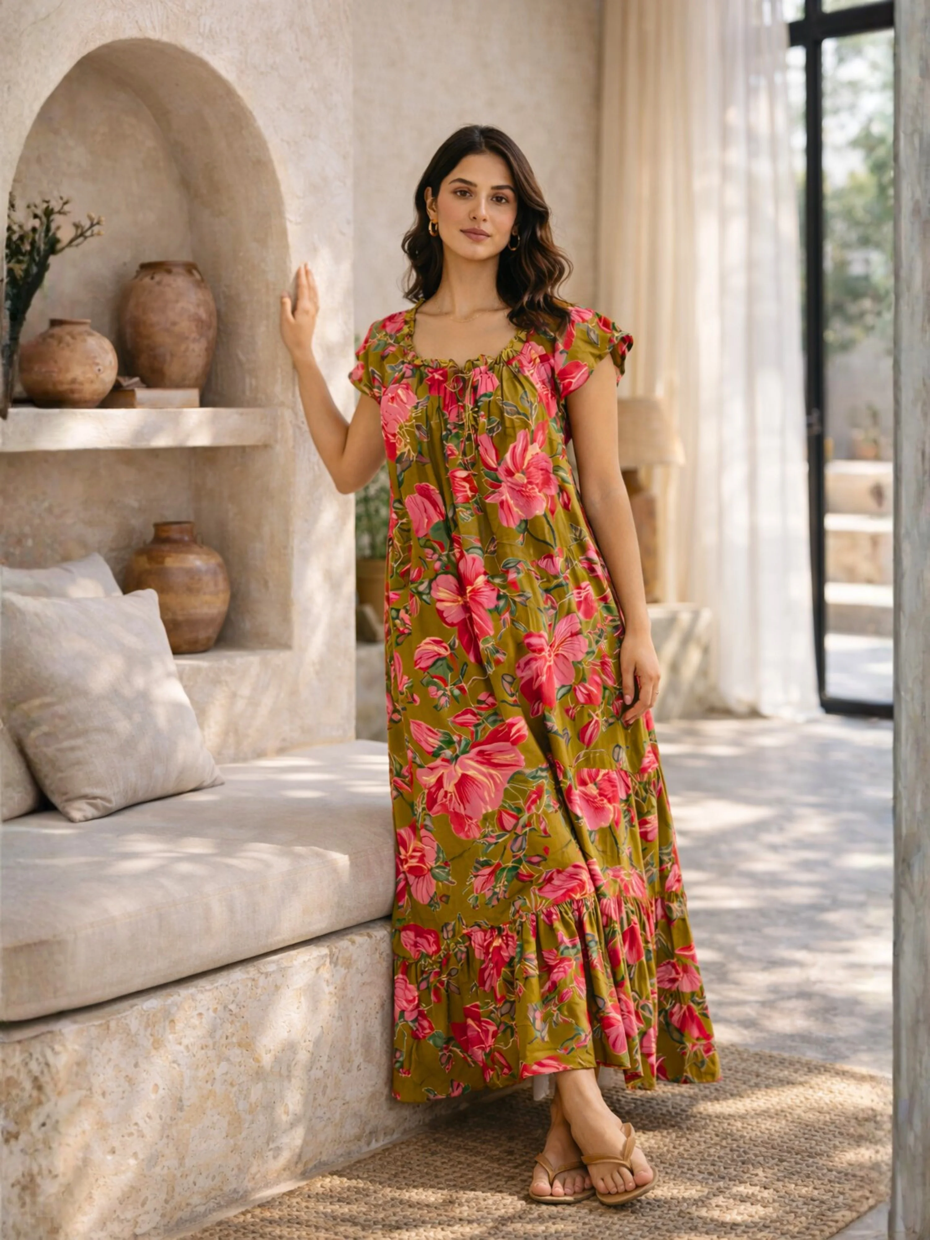 Olive Grove Pure Cotton Women's Night Maxi Dress - Image 5