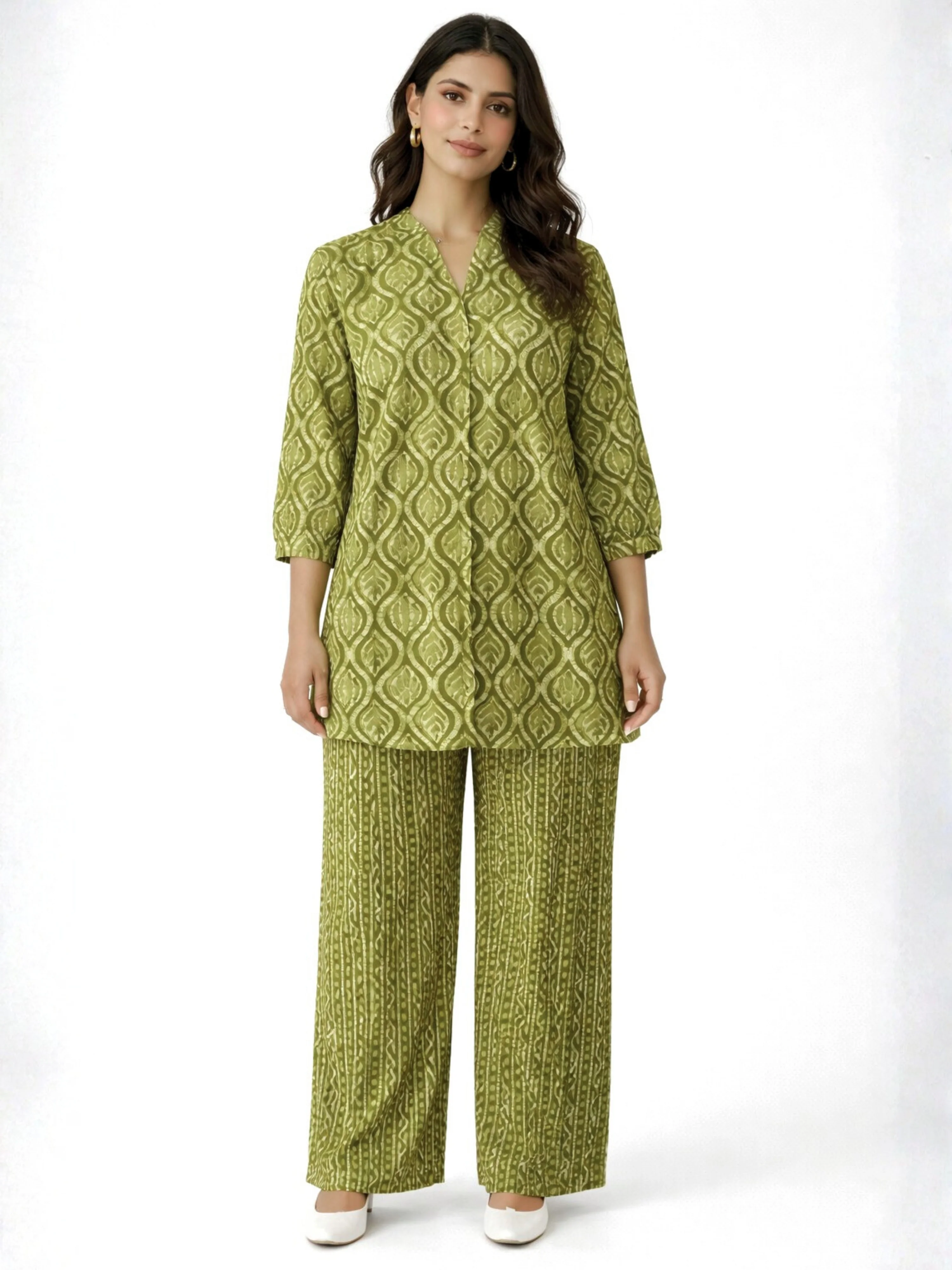 Olive Muse Pure Cotton Women's Back Pleated Co-ord Set - Image 4