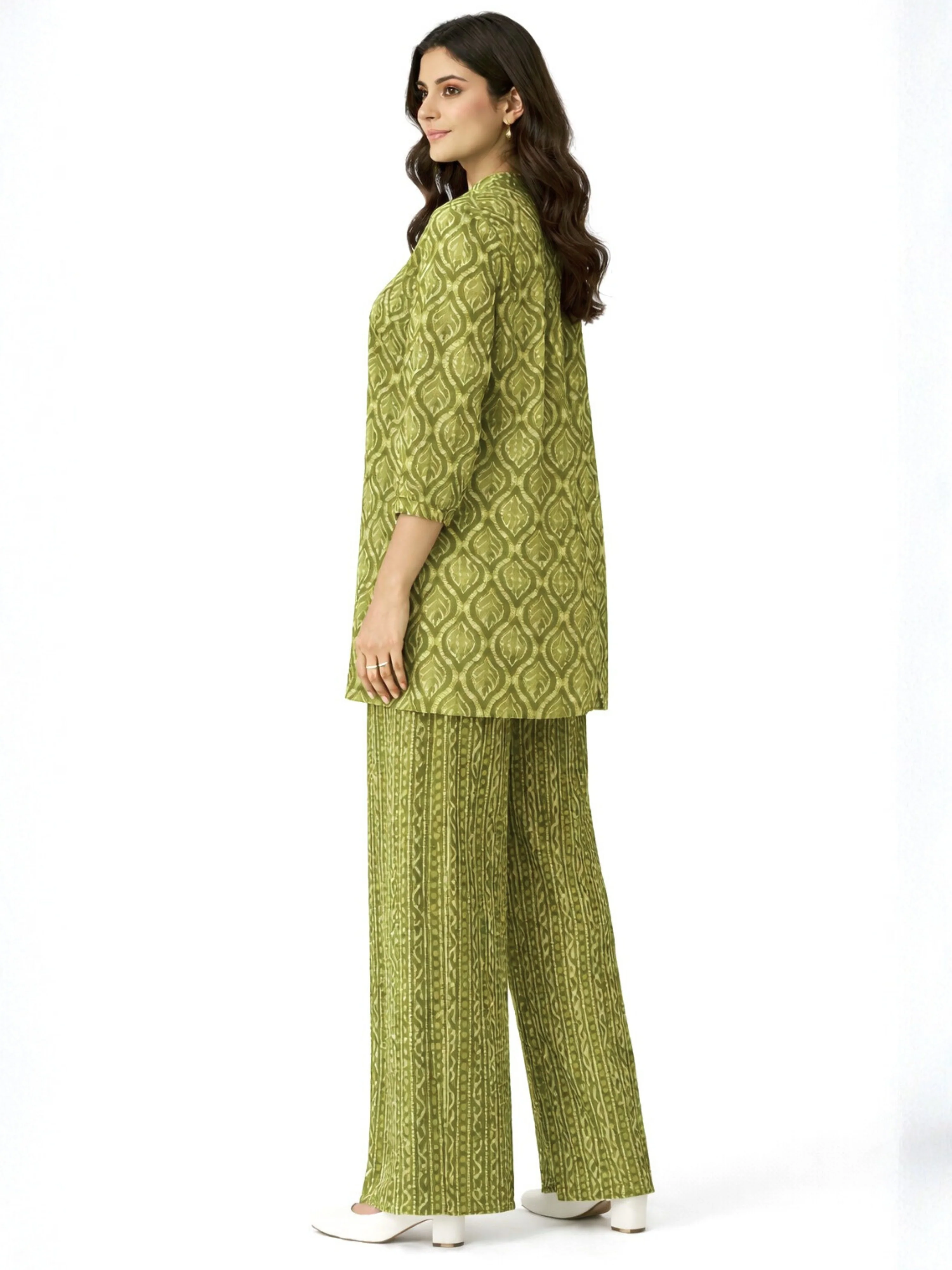 Olive Muse Pure Cotton Women's Back Pleated Co-ord Set - Image 5