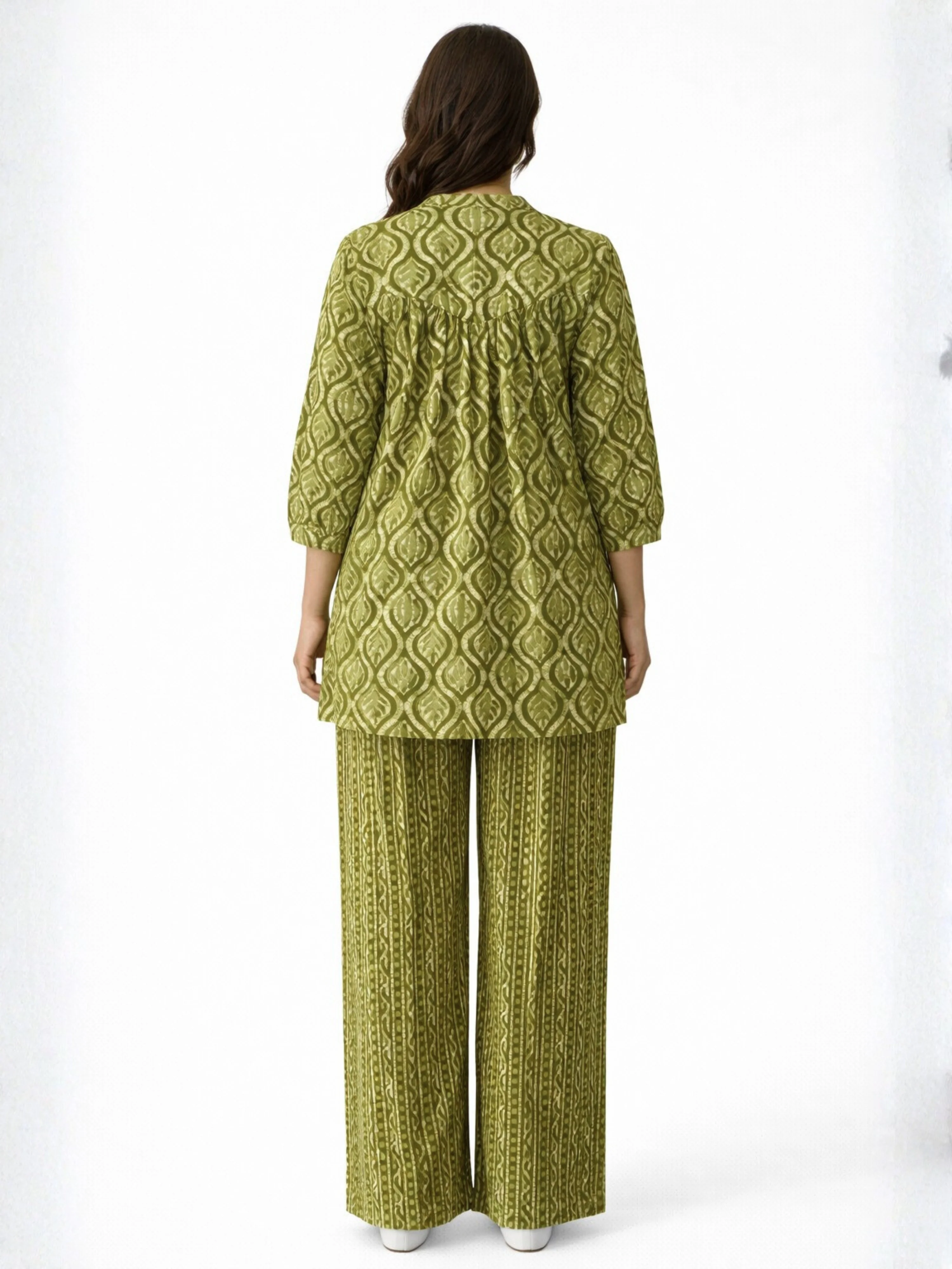 Olive Muse Pure Cotton Women's Back Pleated Co-ord Set - Image 6