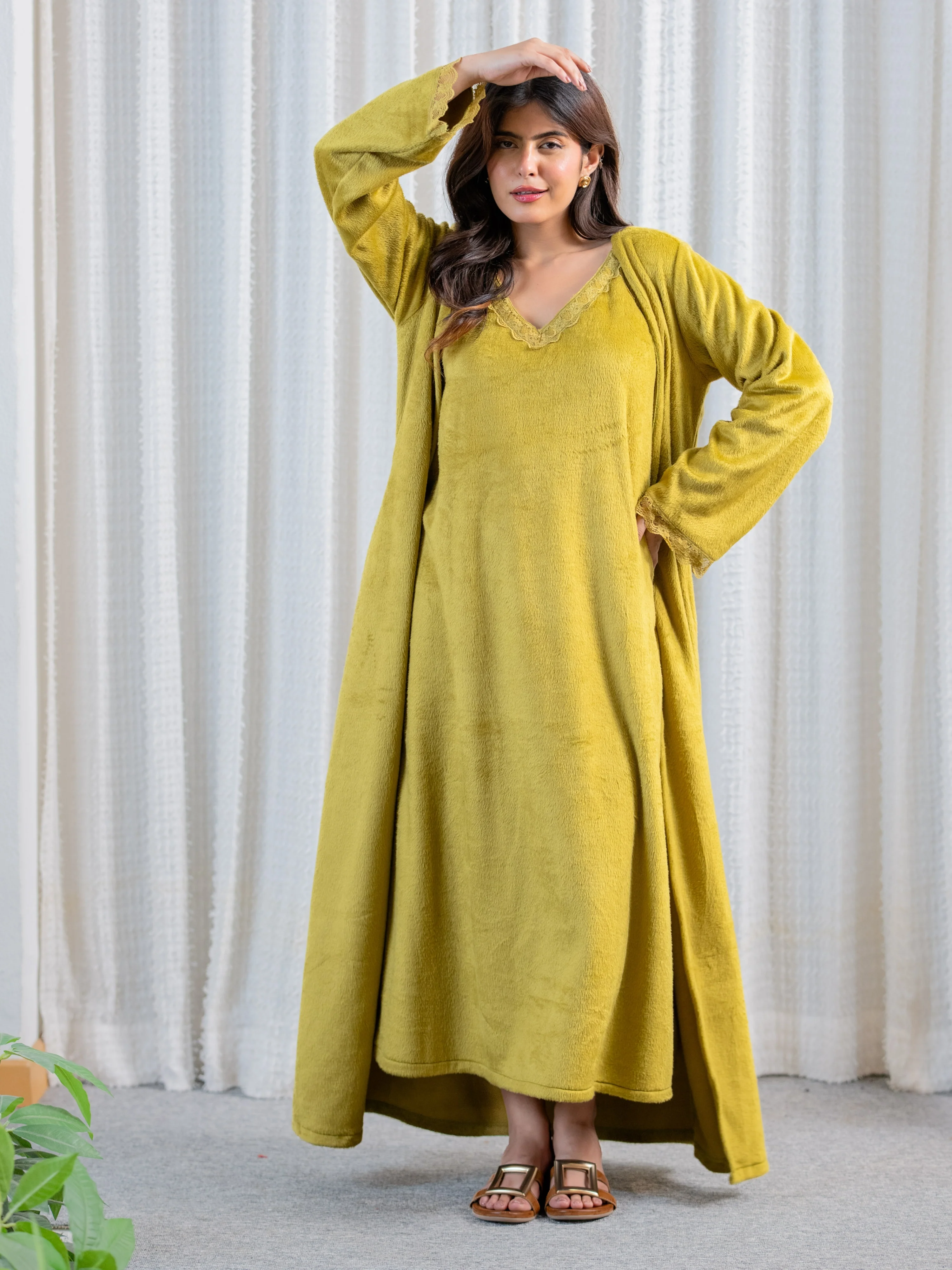 Olive Super Soft Woollen Maxi & Shrug Set - Image 11