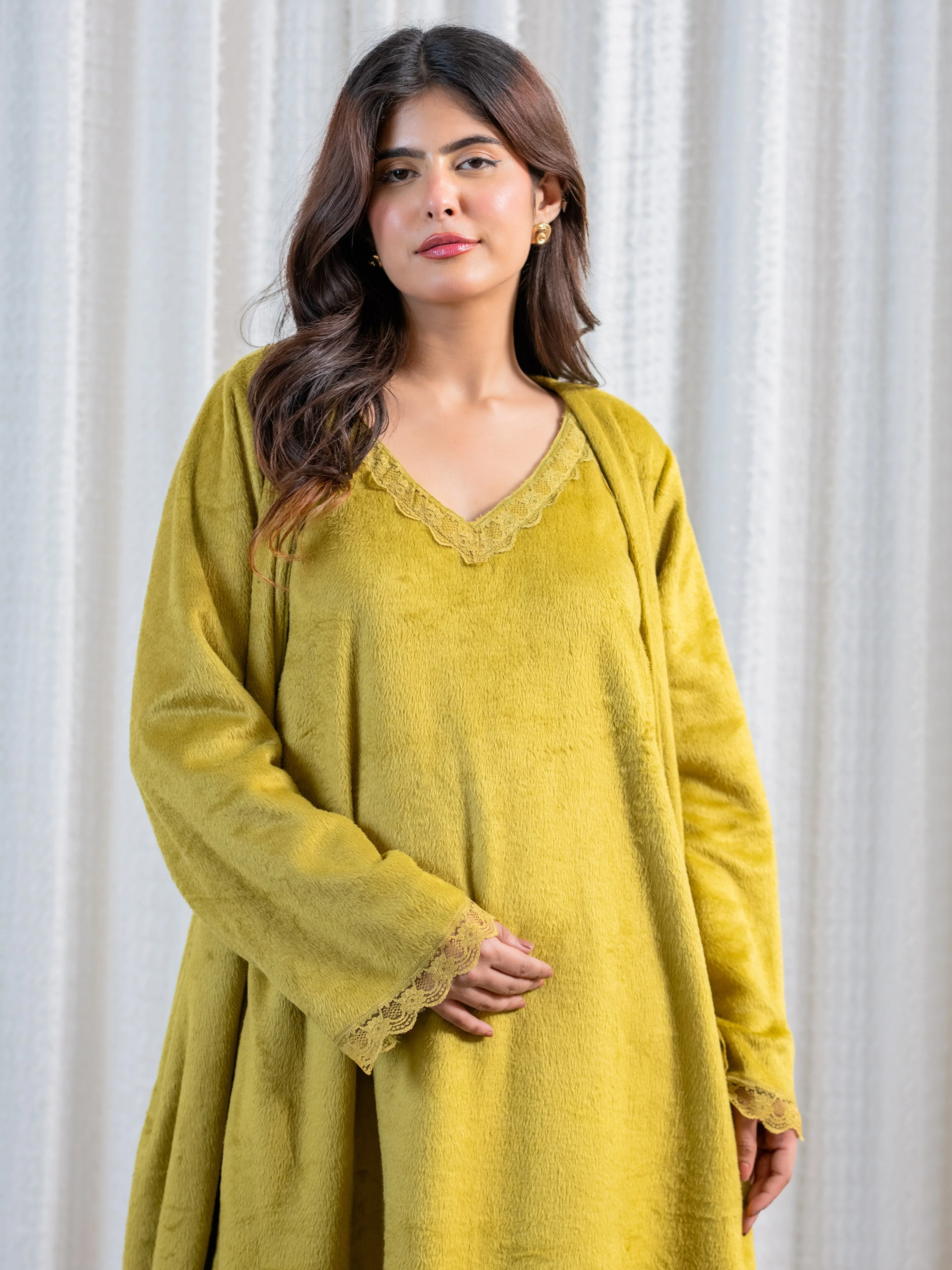Olive Super Soft Woollen Maxi & Shrug Set - Image 5