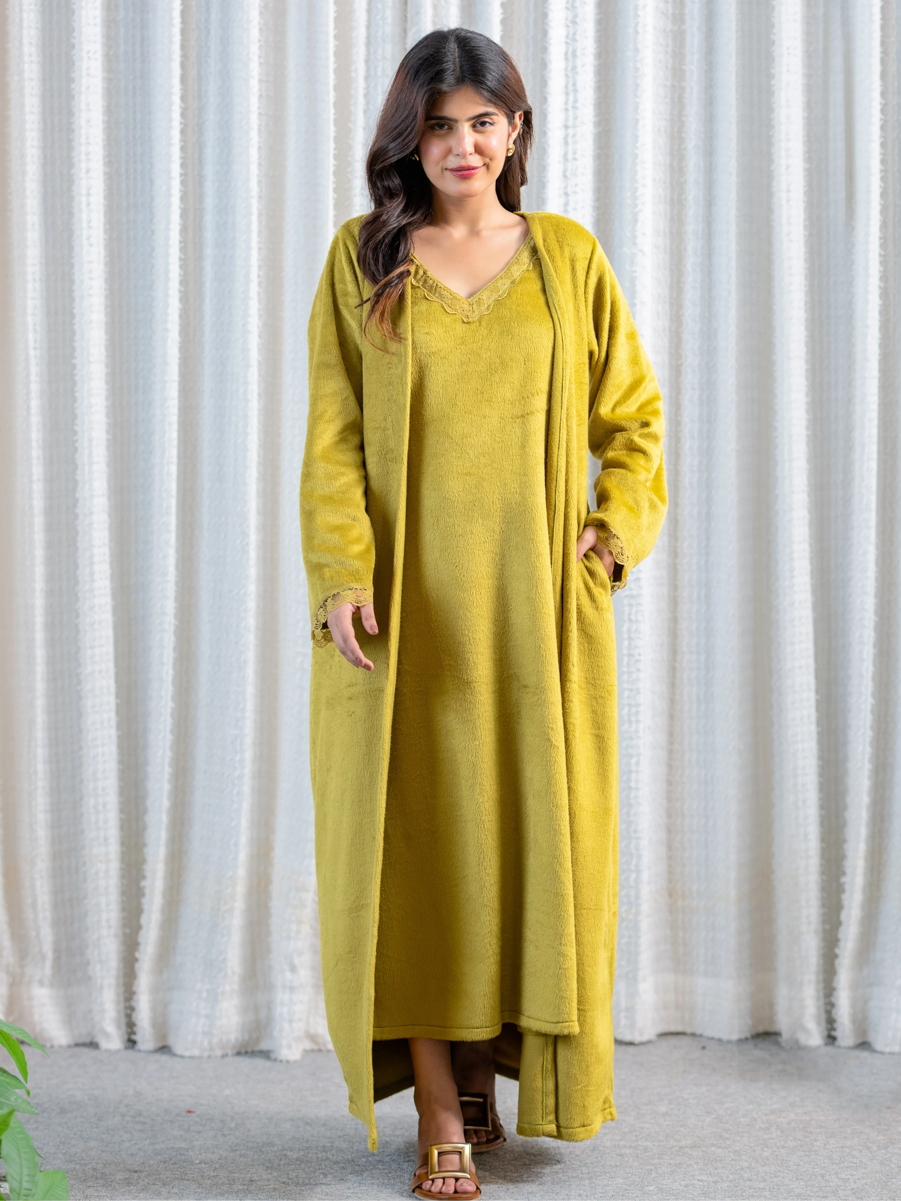 Olive Super Soft Woollen Maxi & Shrug Set - Image 9