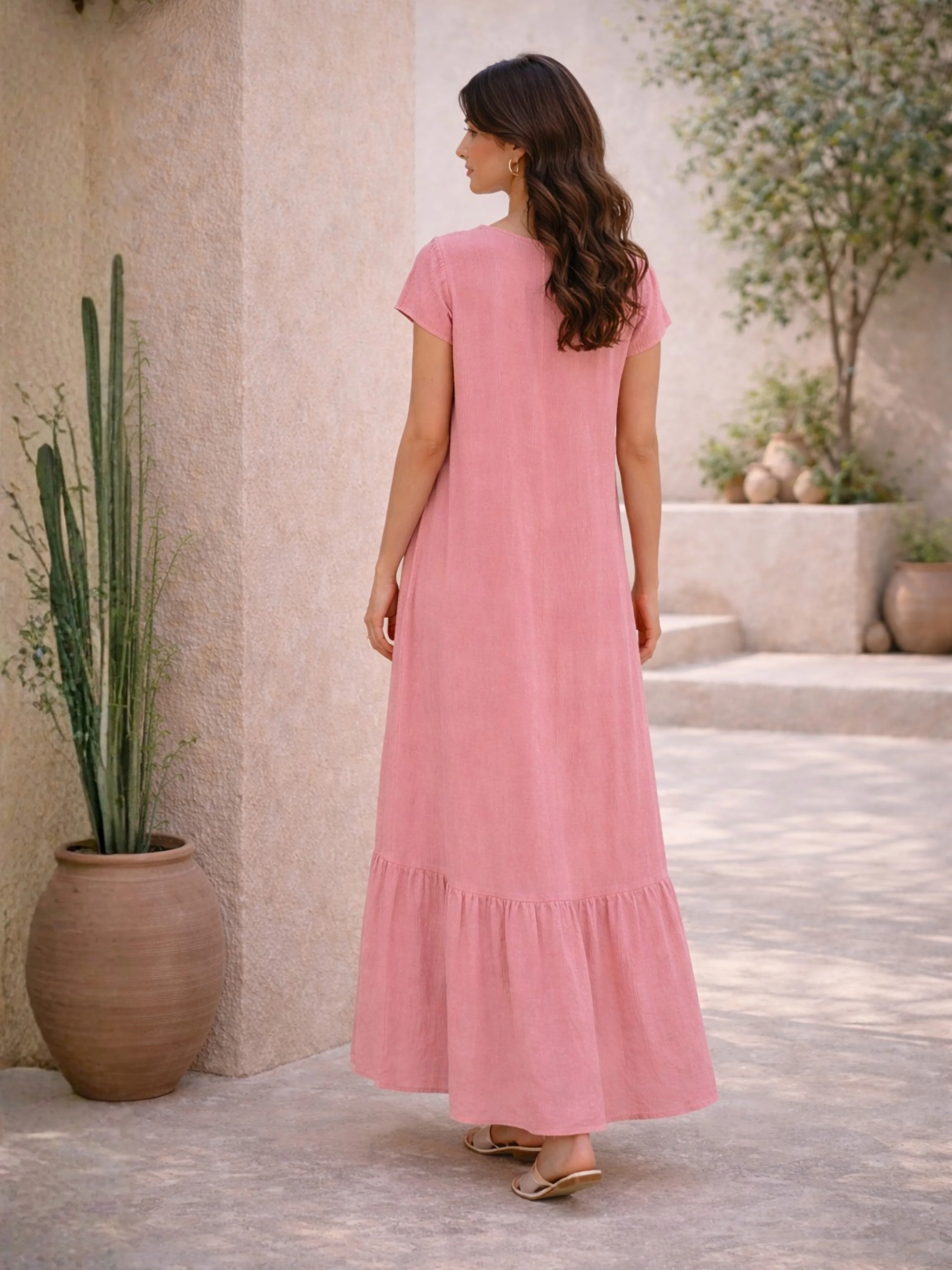 Candy Pink Flared Soft Crepe Night Maxi - Image 7