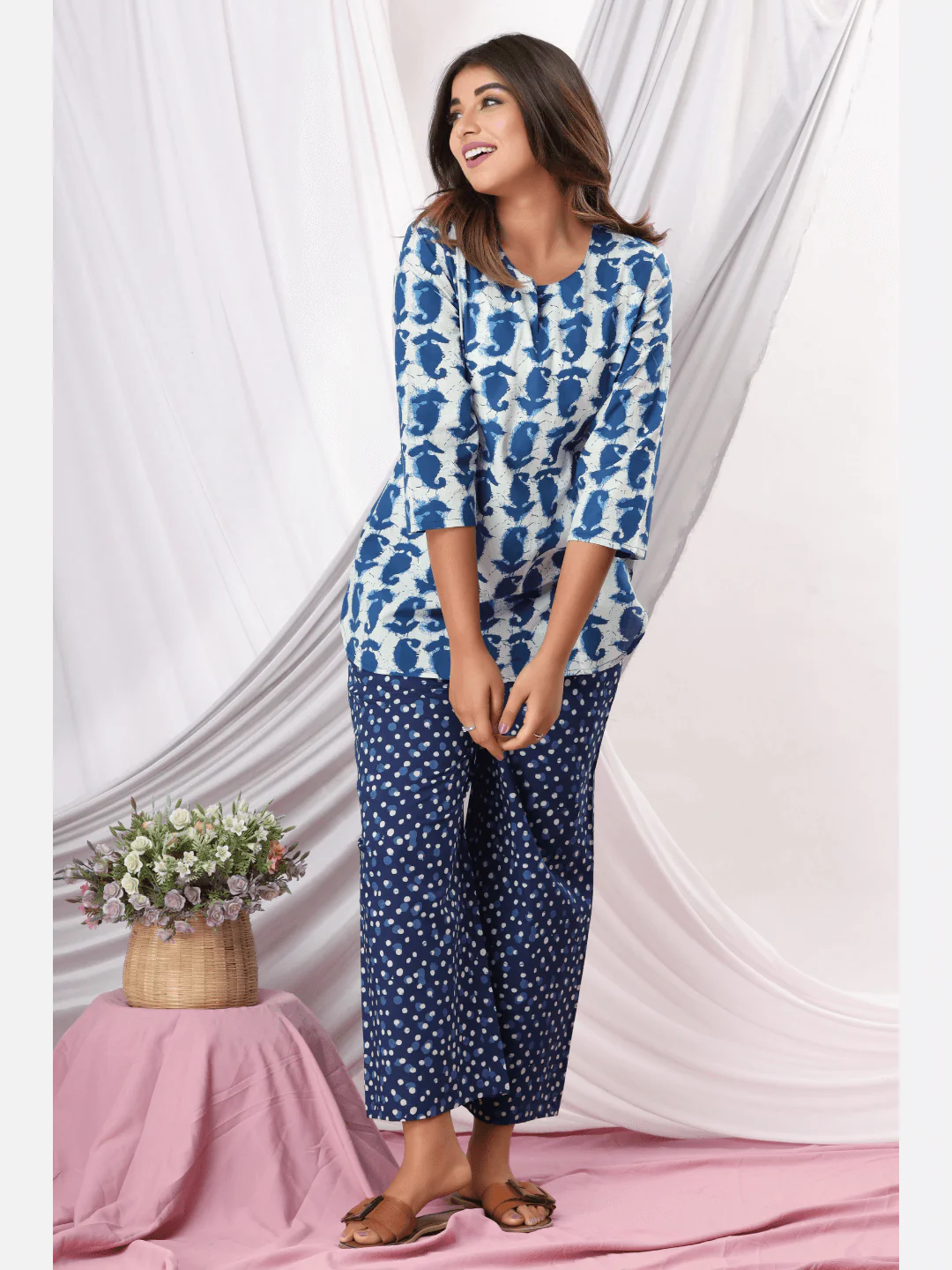 Indigo Paisley Cotton Loungewear - Image 3