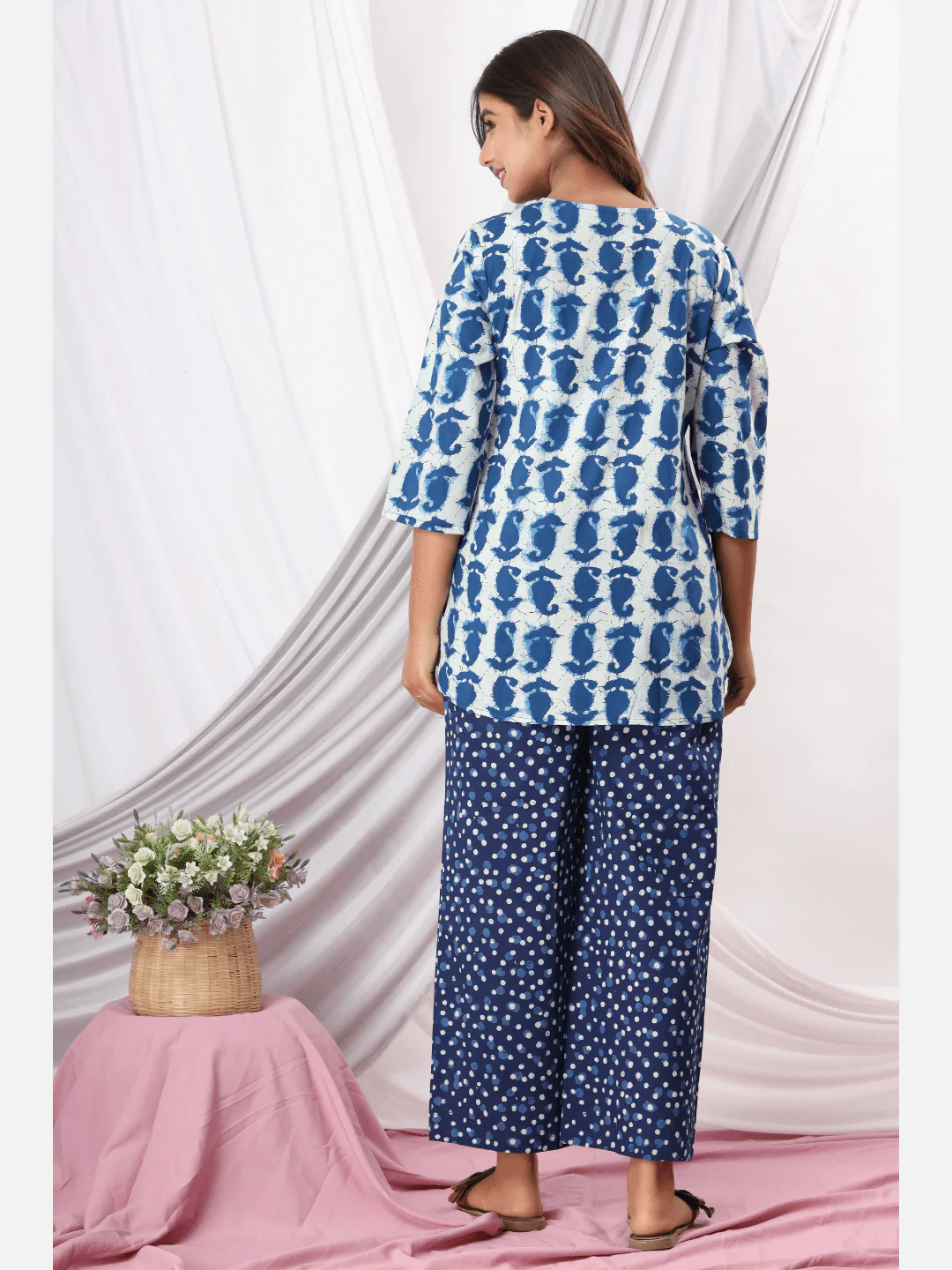 Indigo Paisley Cotton Loungewear - Image 6