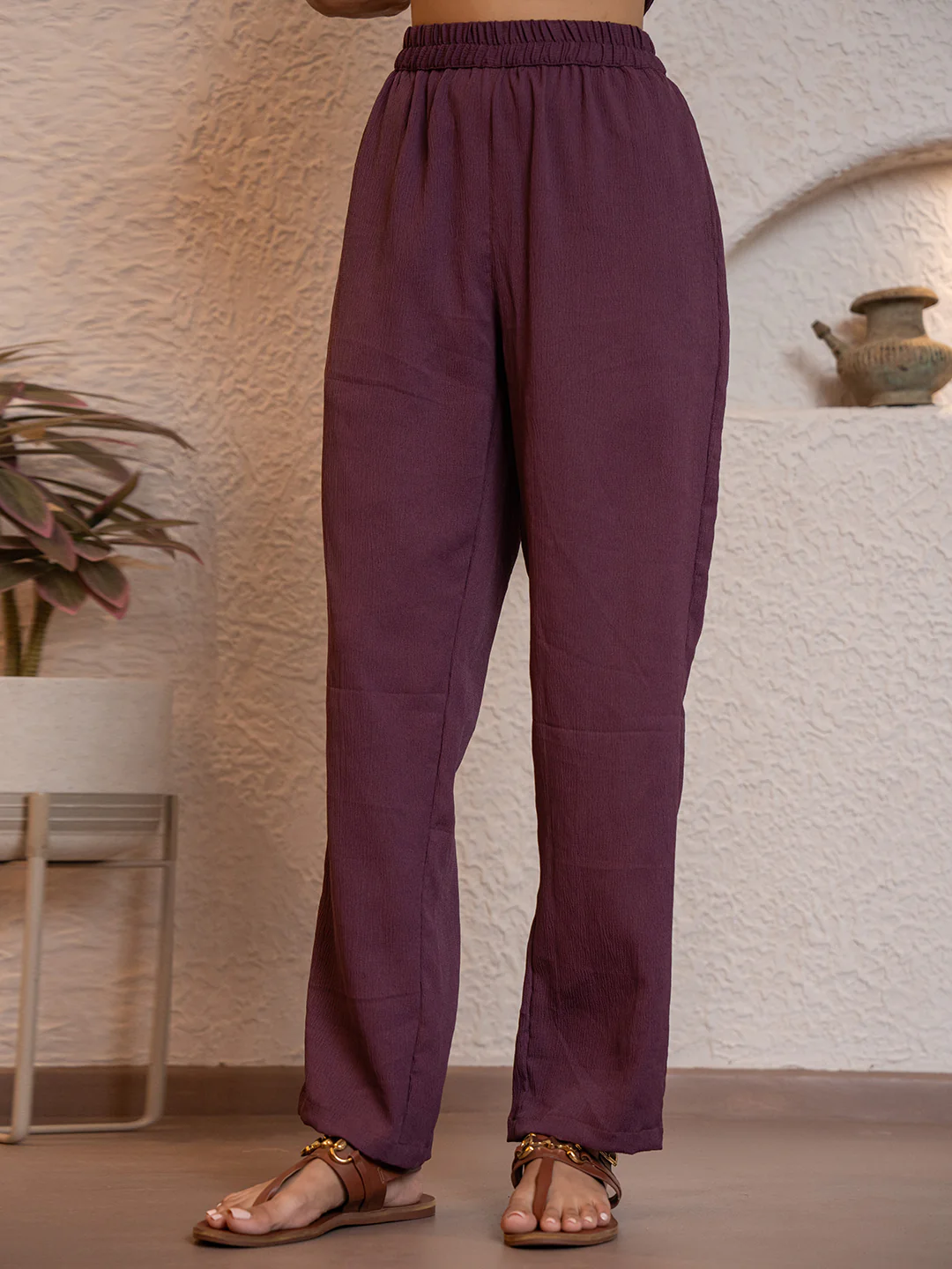 Plum Purple Soft Crepe Sleeveless Co-Ord Set - Image 14