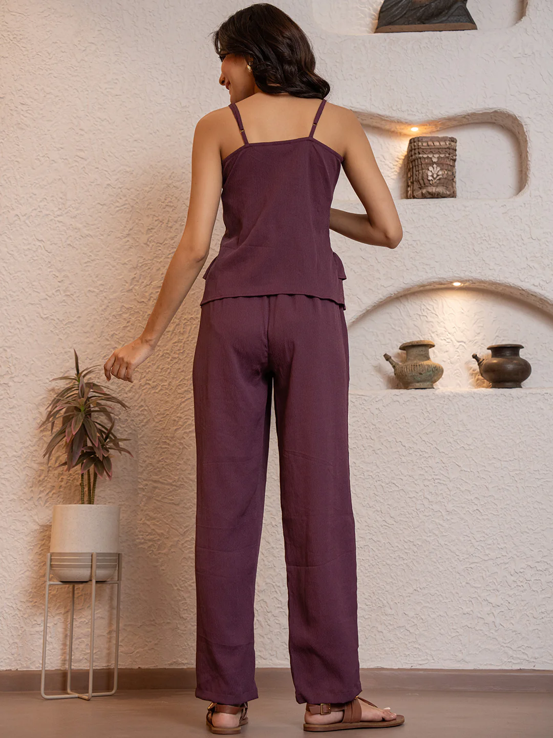 Plum Purple Soft Crepe Sleeveless Co-Ord Set - Image 3