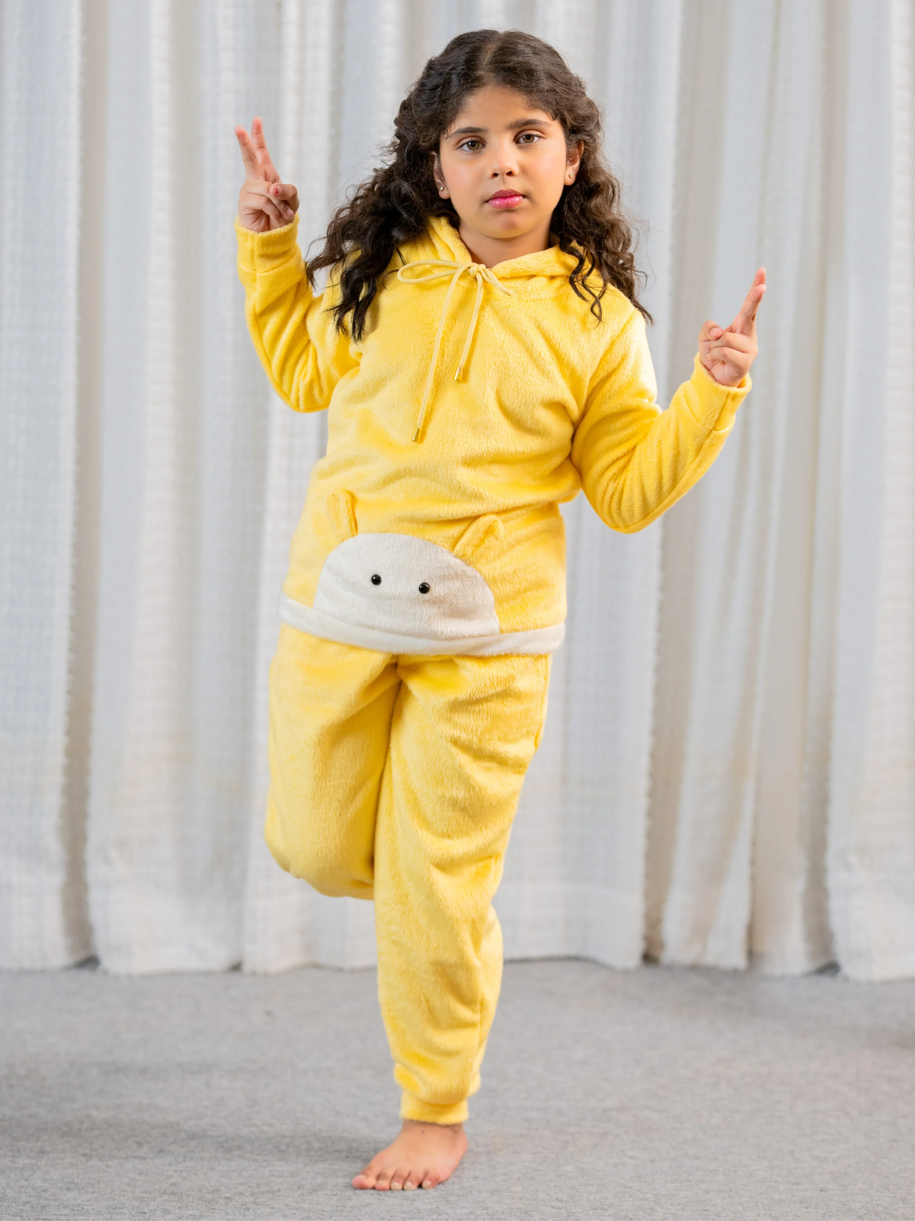 Pastel Yellow Super Soft Kids Unisex Woollen 3D Ear Hoodie Set - Image 10