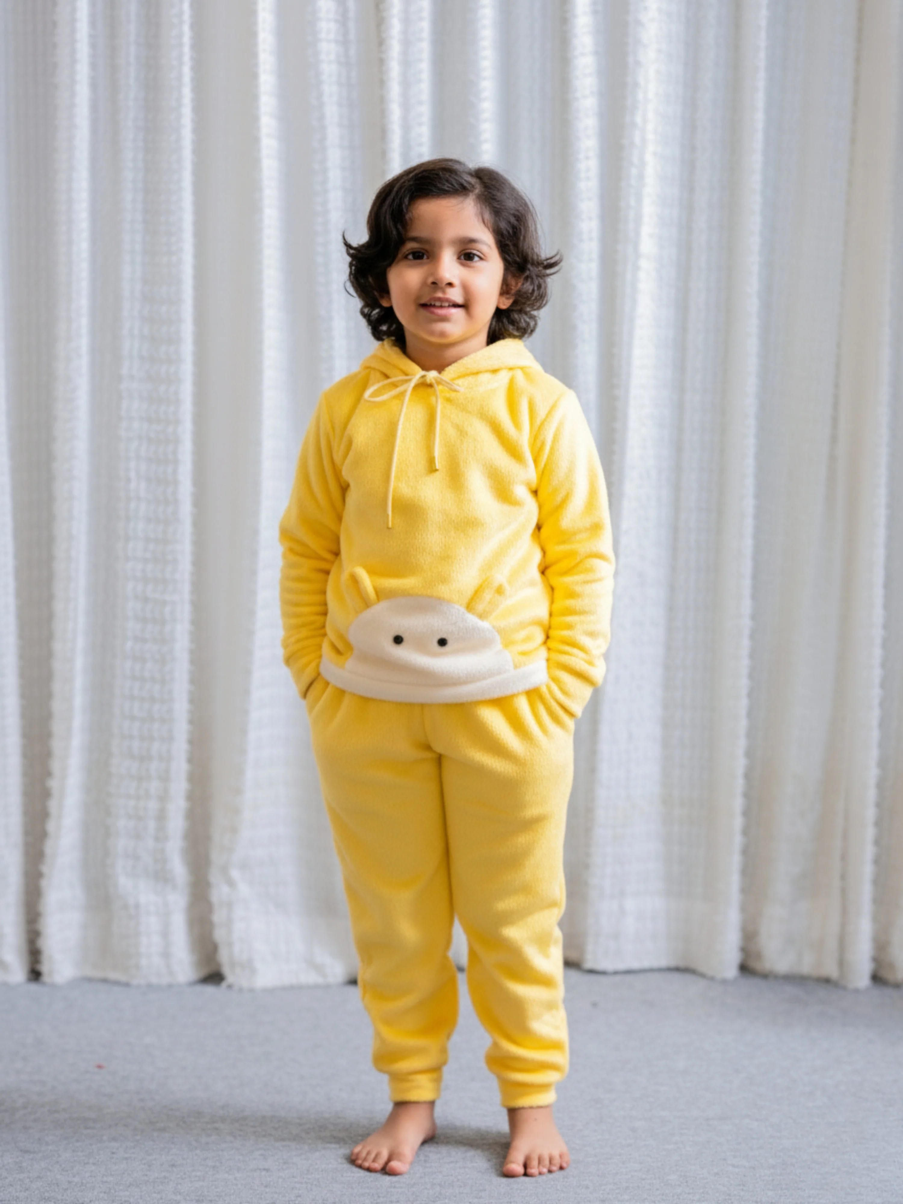 Pastel Yellow Super Soft Kids Unisex Woollen 3D Ear Hoodie Set - Image 11