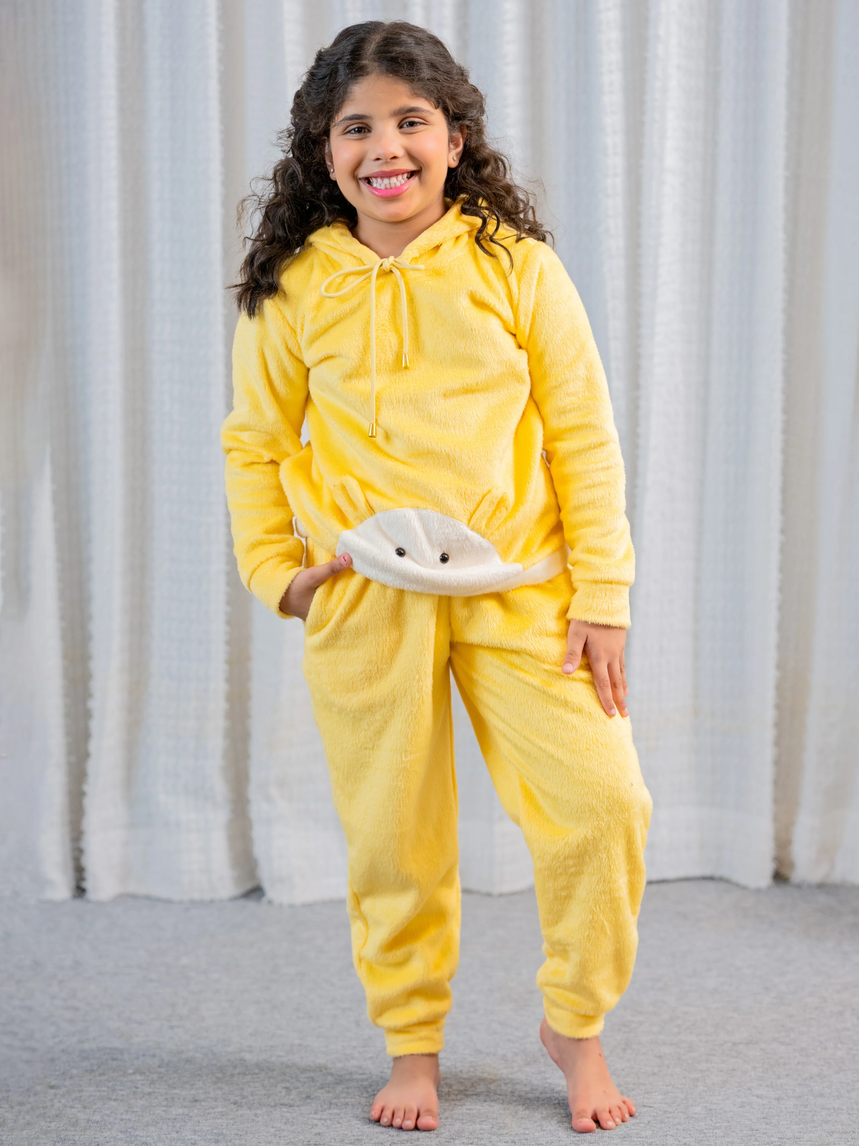 Pastel Yellow Super Soft Kids Unisex Woollen 3D Ear Hoodie Set - Image 2