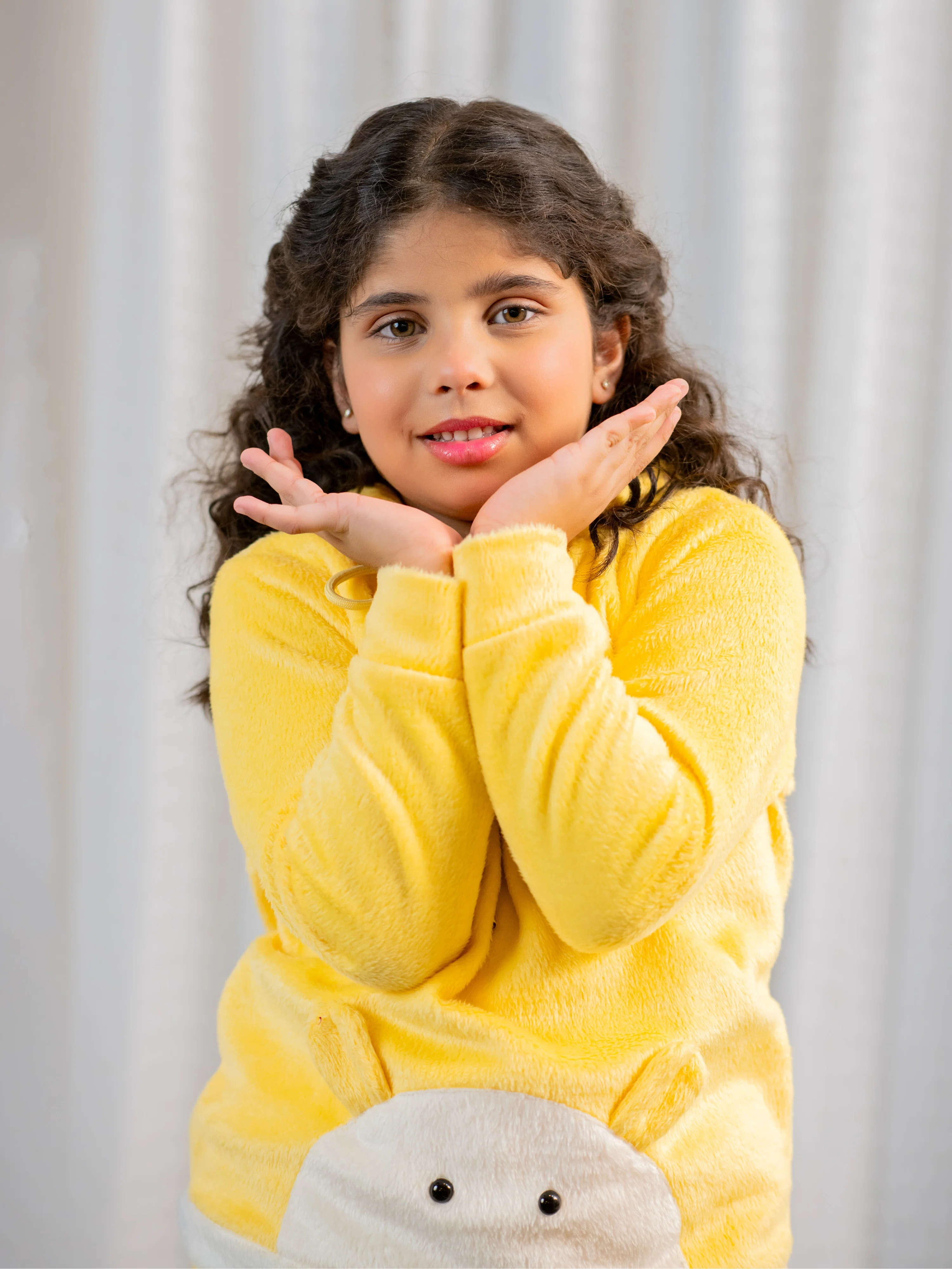 Pastel Yellow Super Soft Kids Unisex Woollen 3D Ear Hoodie Set - Image 3