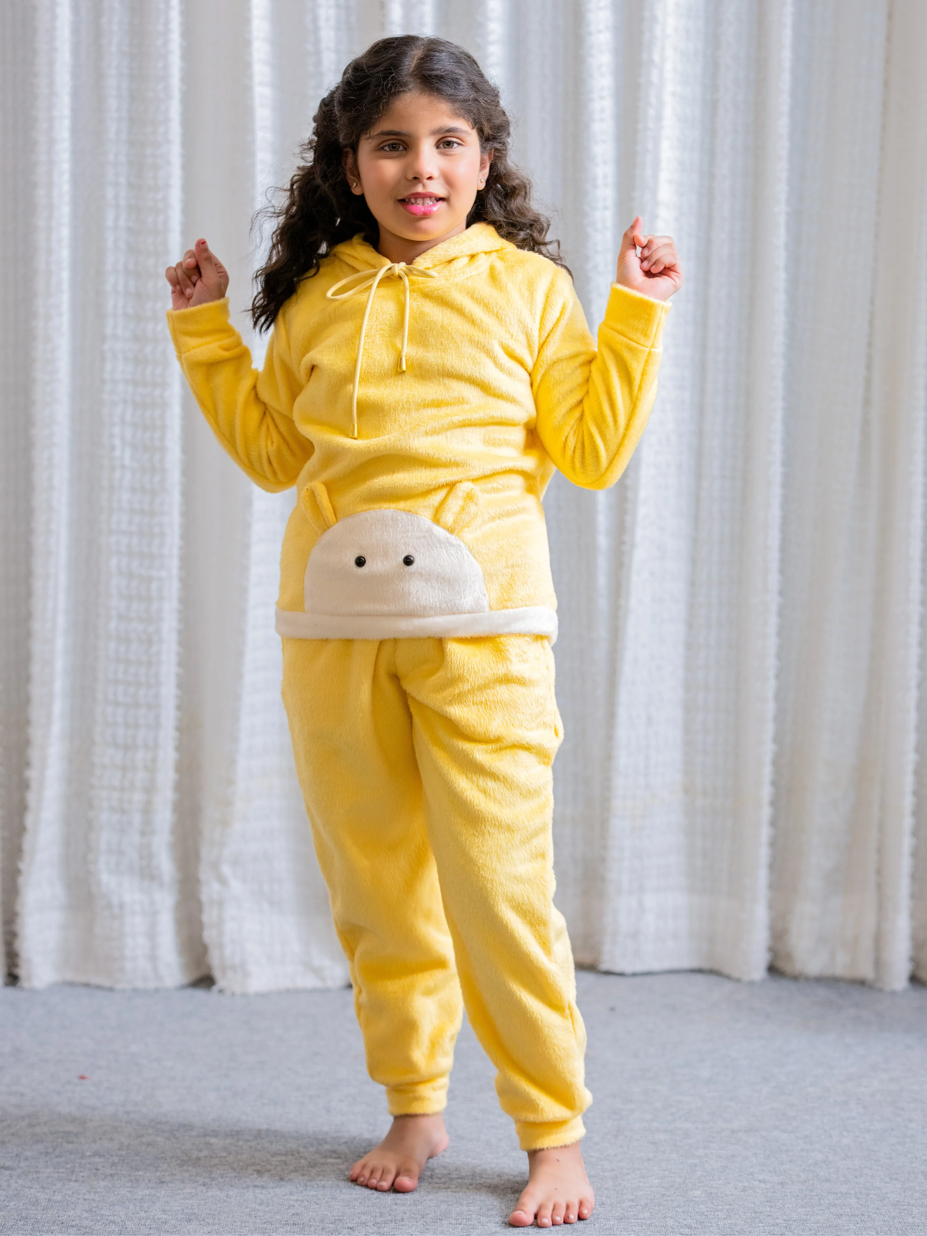 Pastel Yellow Super Soft Kids Unisex Woollen 3D Ear Hoodie Set - Image 4