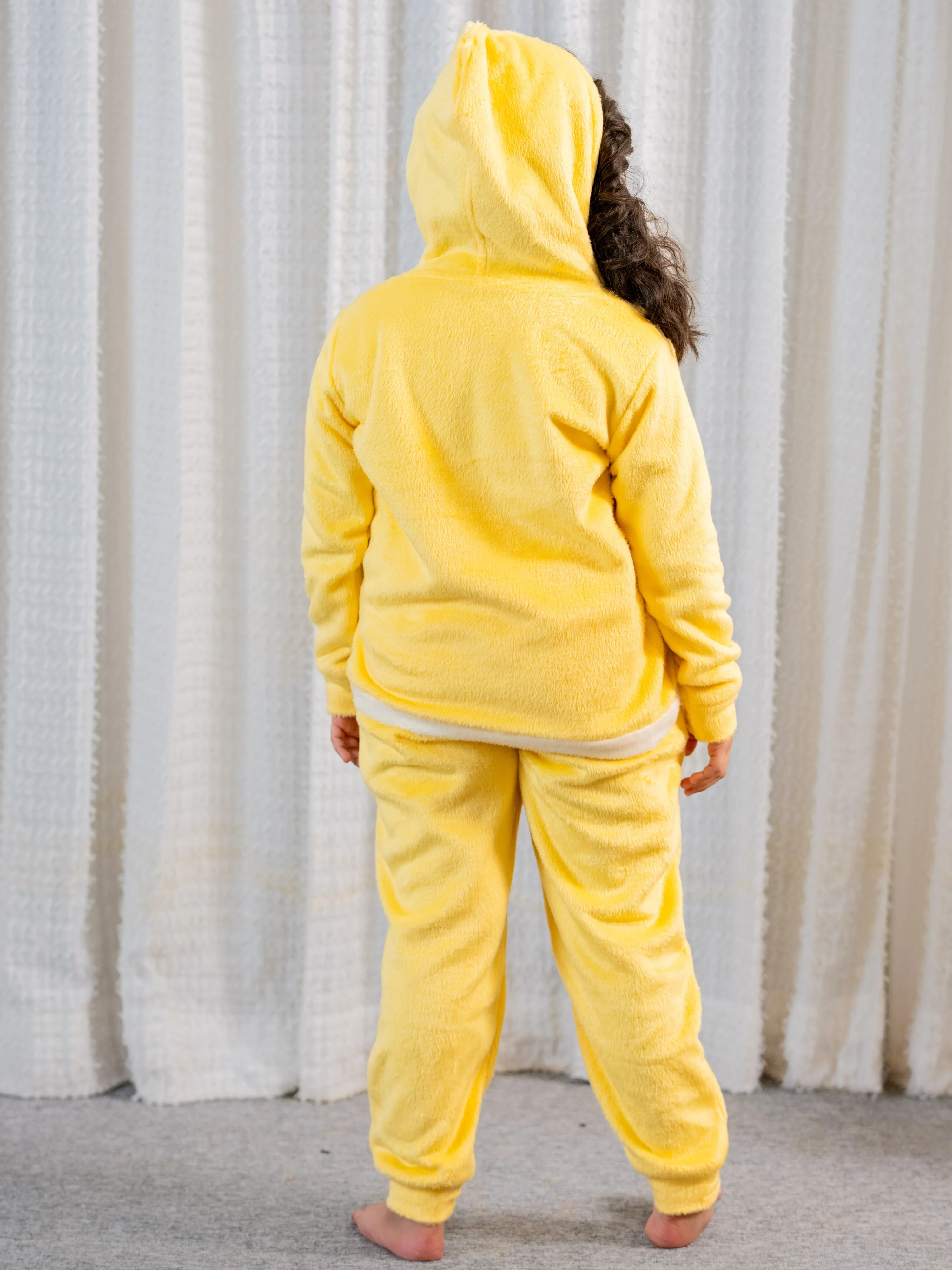 Pastel Yellow Super Soft Kids Unisex Woollen 3D Ear Hoodie Set - Image 5