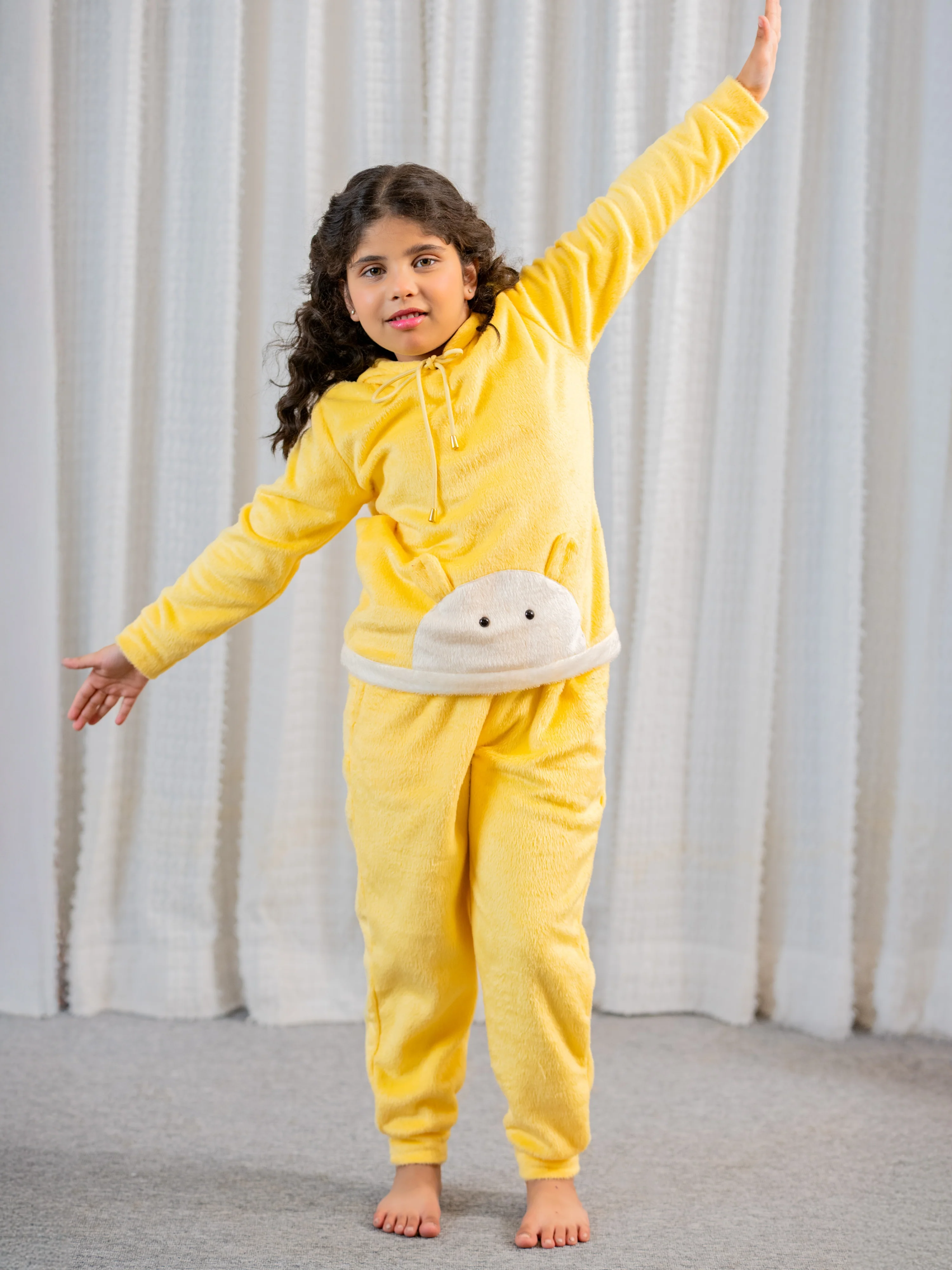 Pastel Yellow Super Soft Kids Unisex Woollen 3D Ear Hoodie Set - Image 6
