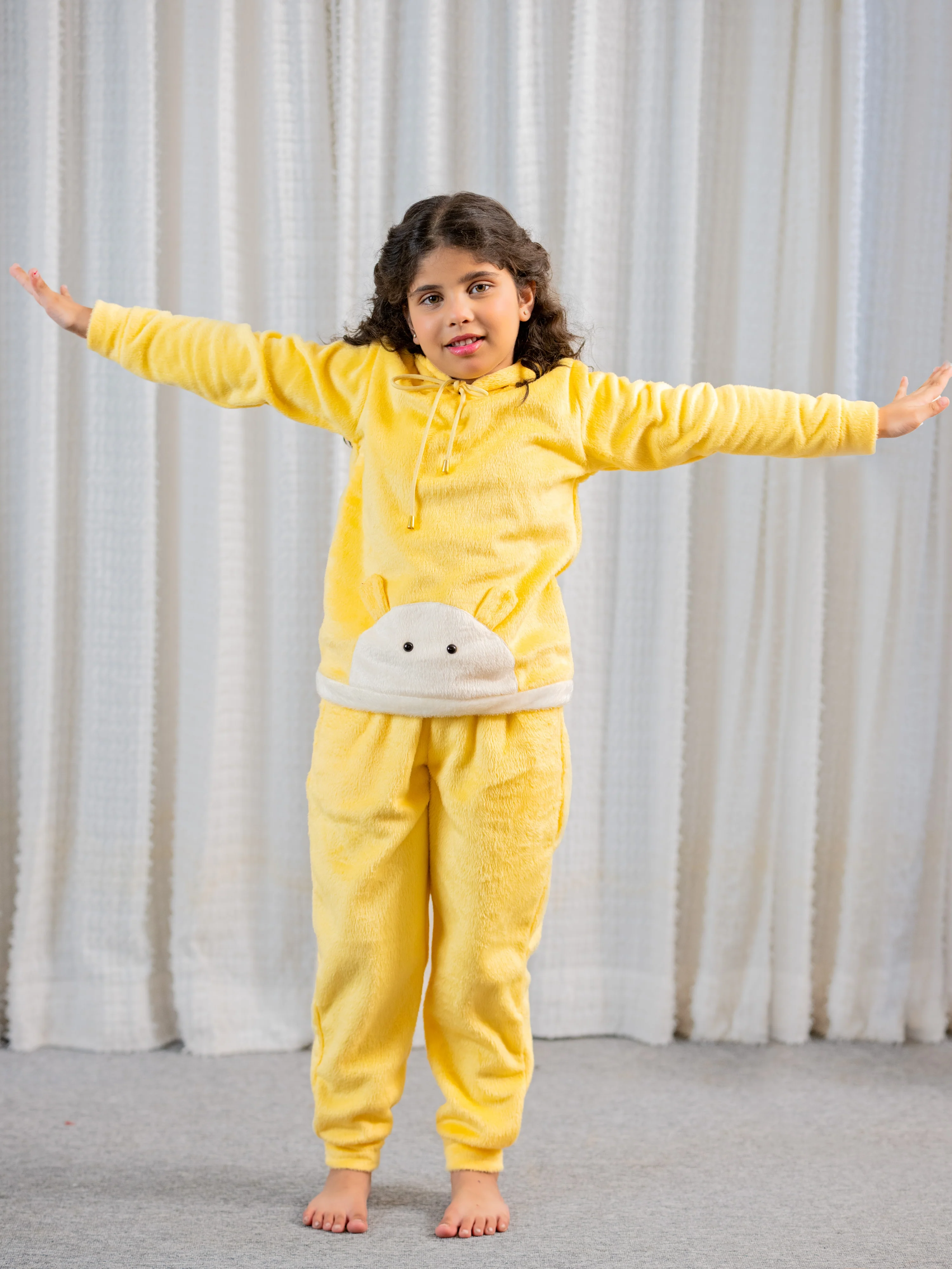 Pastel Yellow Super Soft Kids Unisex Woollen 3D Ear Hoodie Set - Image 7