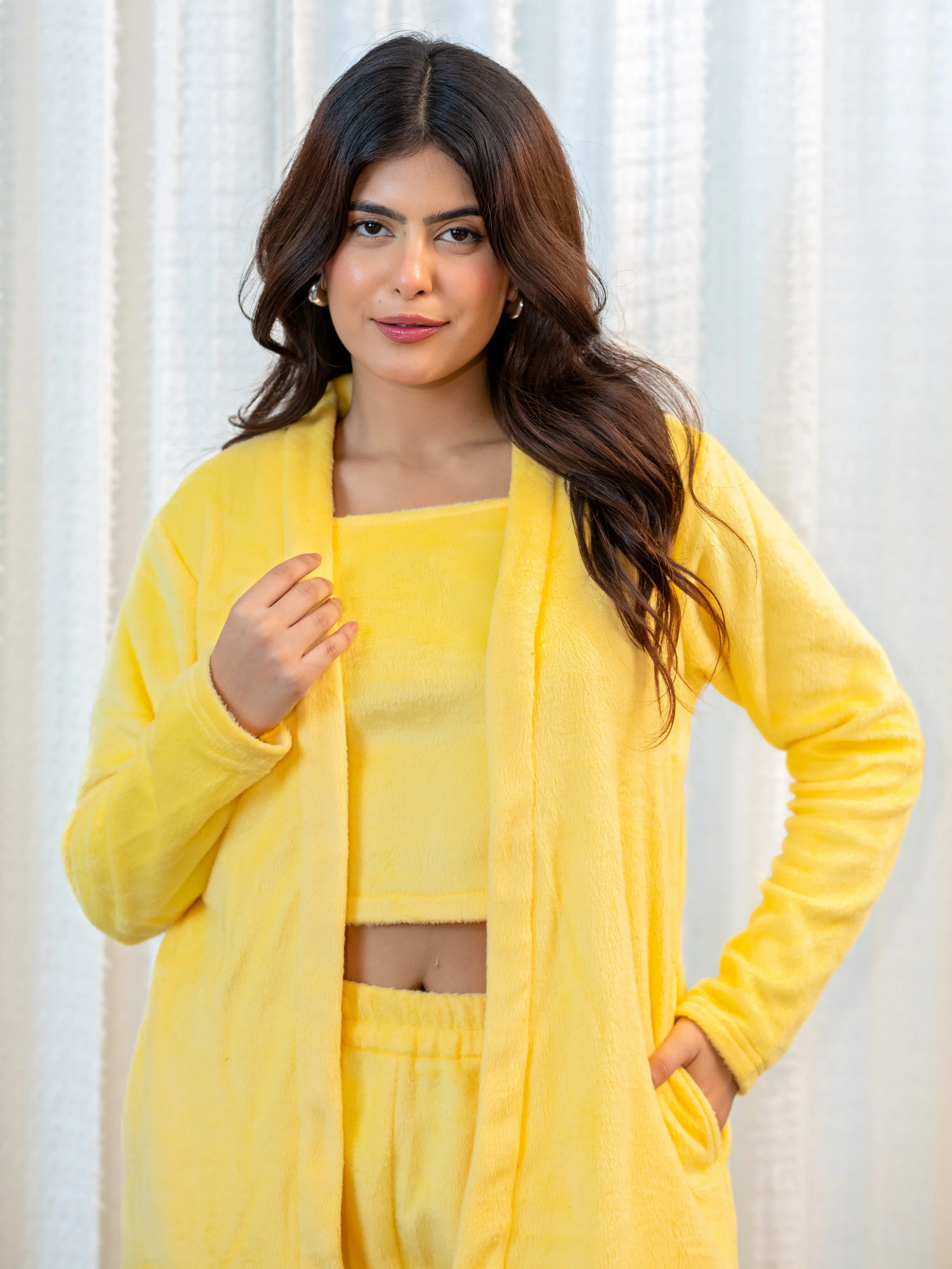 Pastel Yellow Super Soft Woollen 3 Piece Set - Image 4