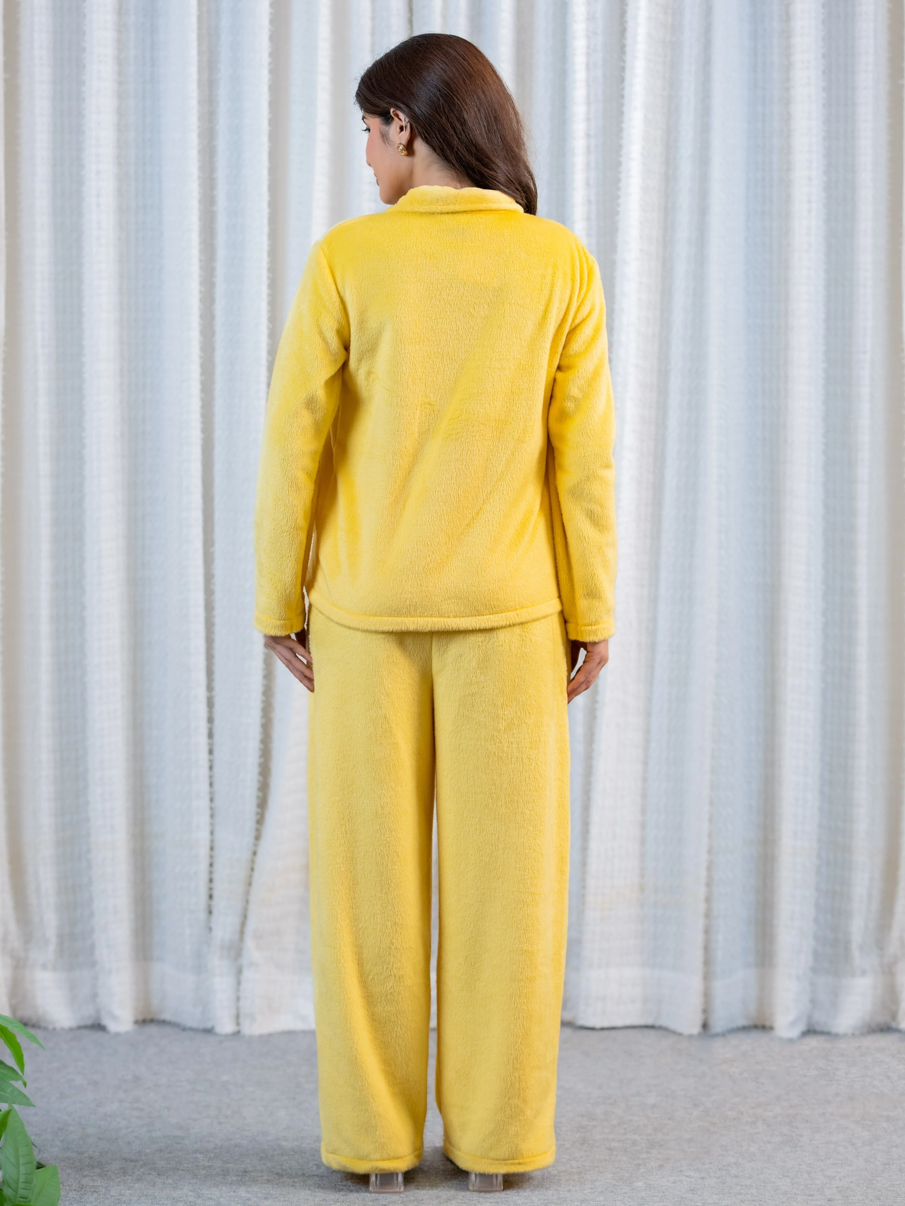 Pastel Yellow Super Soft Woollen Bow Pajama Set - Image 8