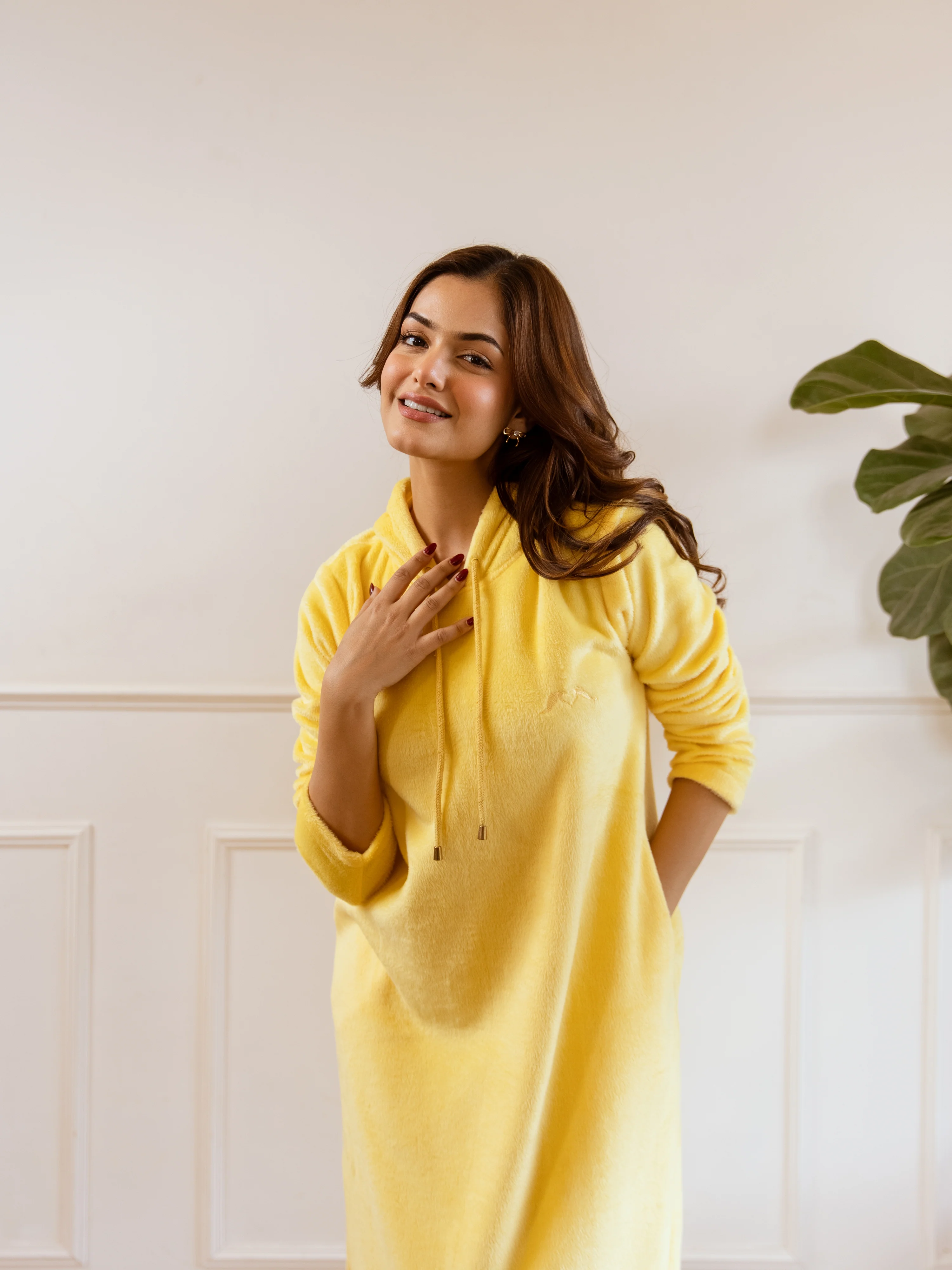 Pastel Yellow Super Soft Woollen Hoodie Dress - Image 10