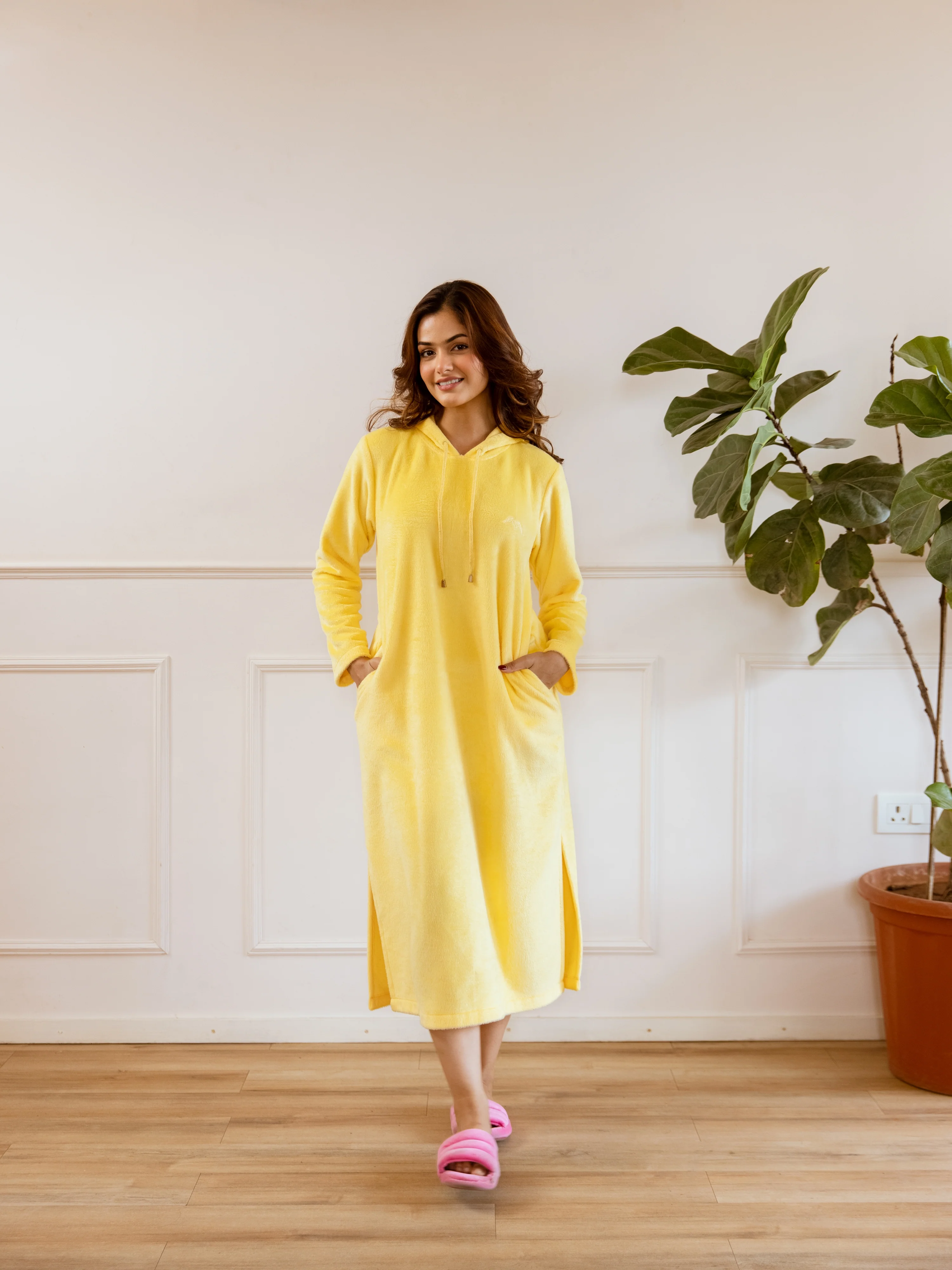 Pastel Yellow Super Soft Woollen Hoodie Dress - Image 5