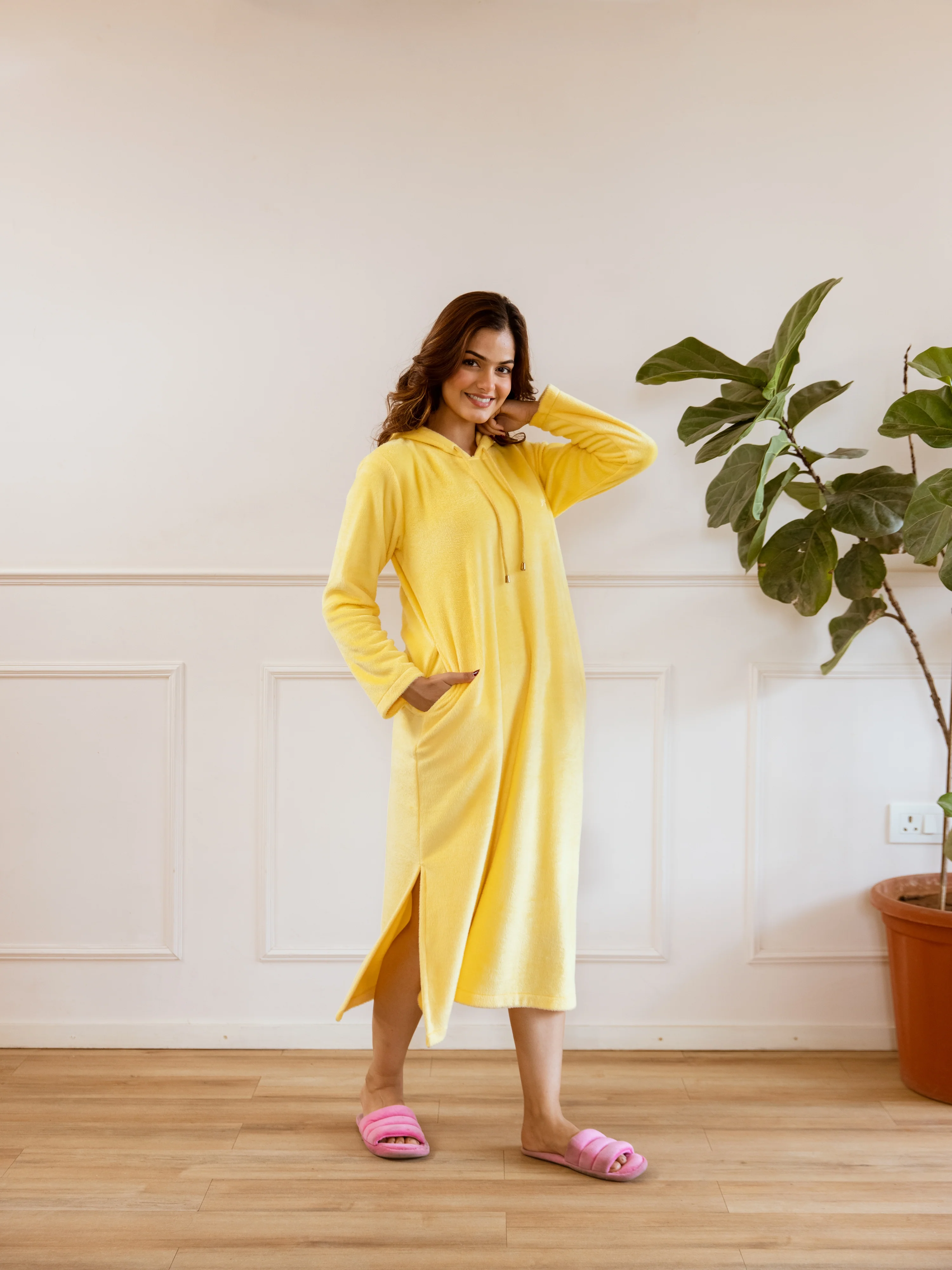 Pastel Yellow Super Soft Woollen Hoodie Dress - Image 6
