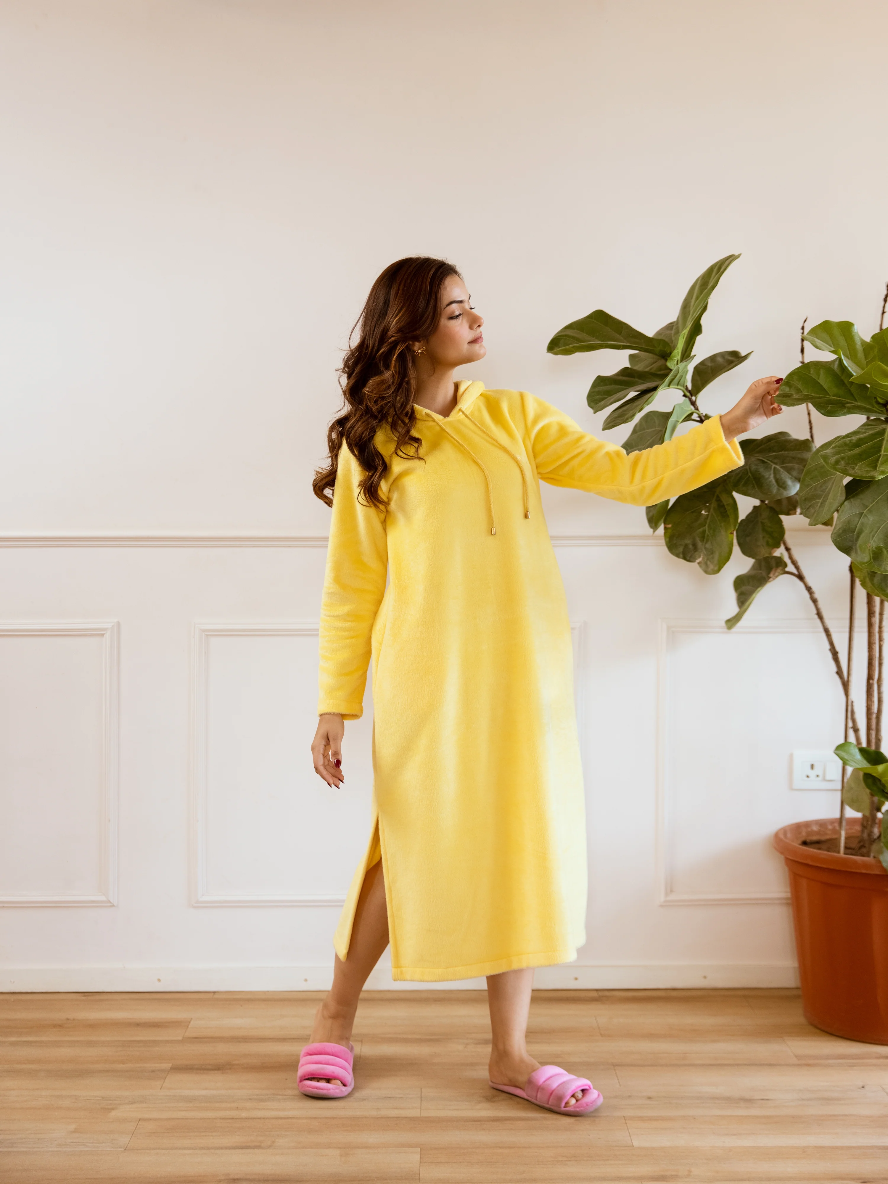 Pastel Yellow Super Soft Woollen Hoodie Dress - Image 7