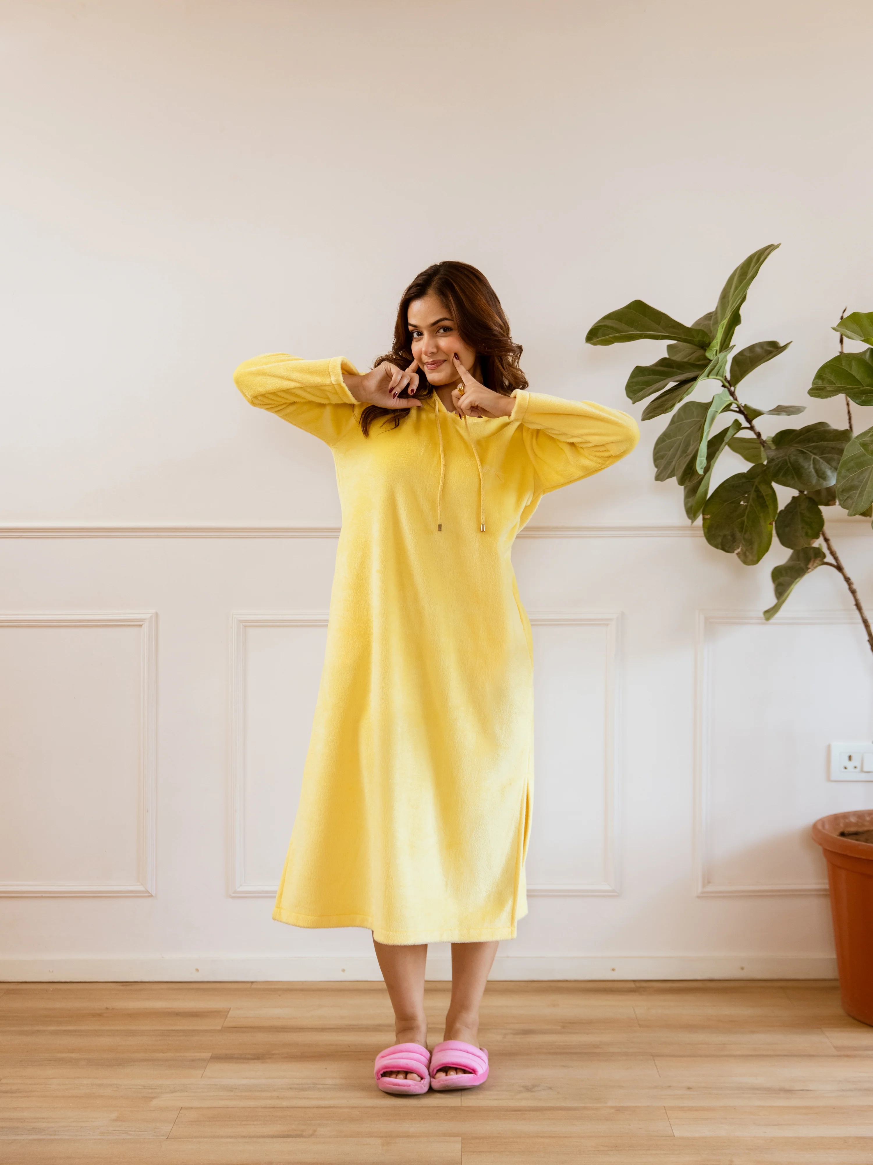 Pastel Yellow Super Soft Woollen Hoodie Dress - Image 8