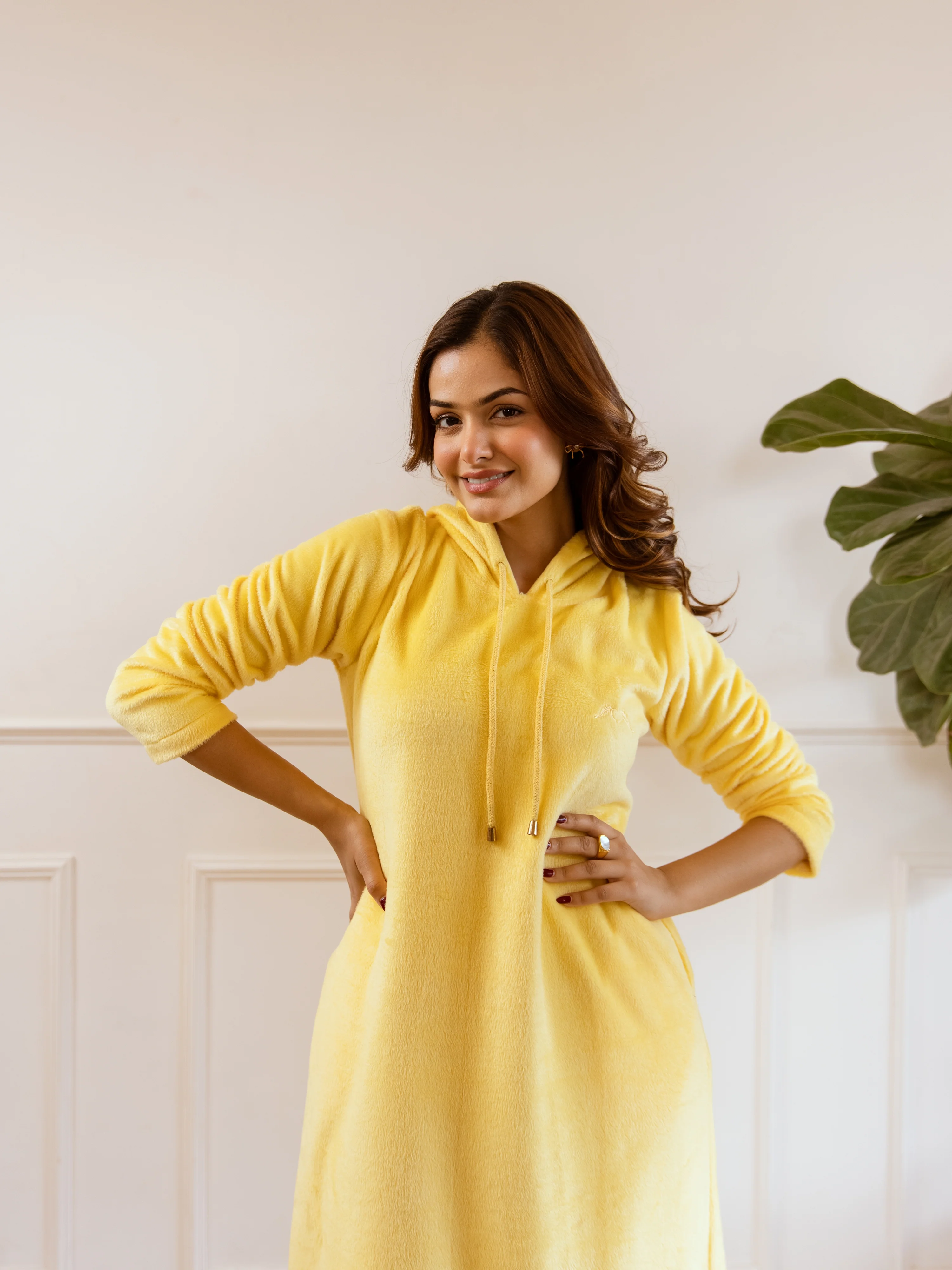 Pastel Yellow Super Soft Woollen Hoodie Dress - Image 9