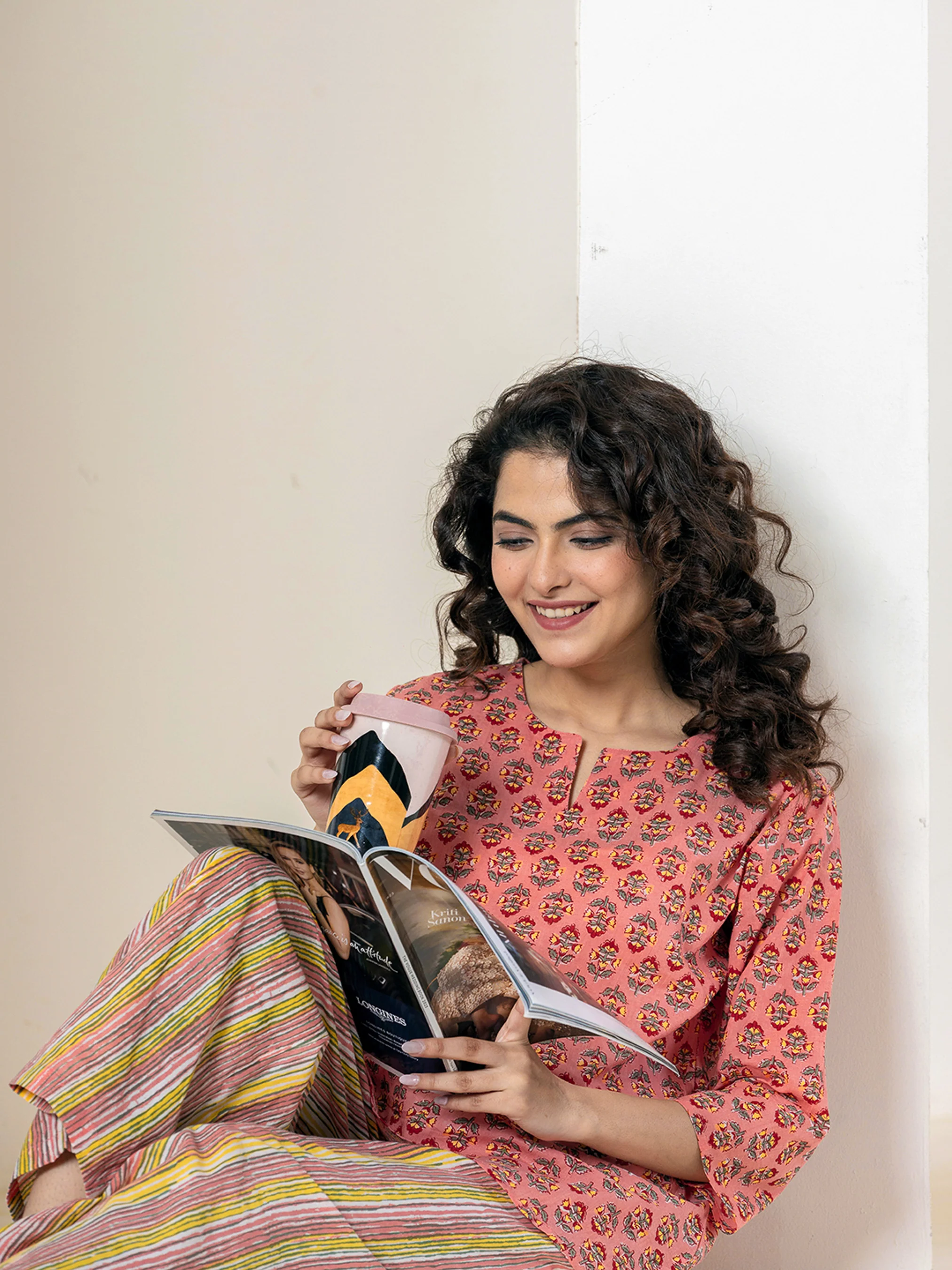 Peachy Block Printed Pure Cotton Lounge Wear - Image 10