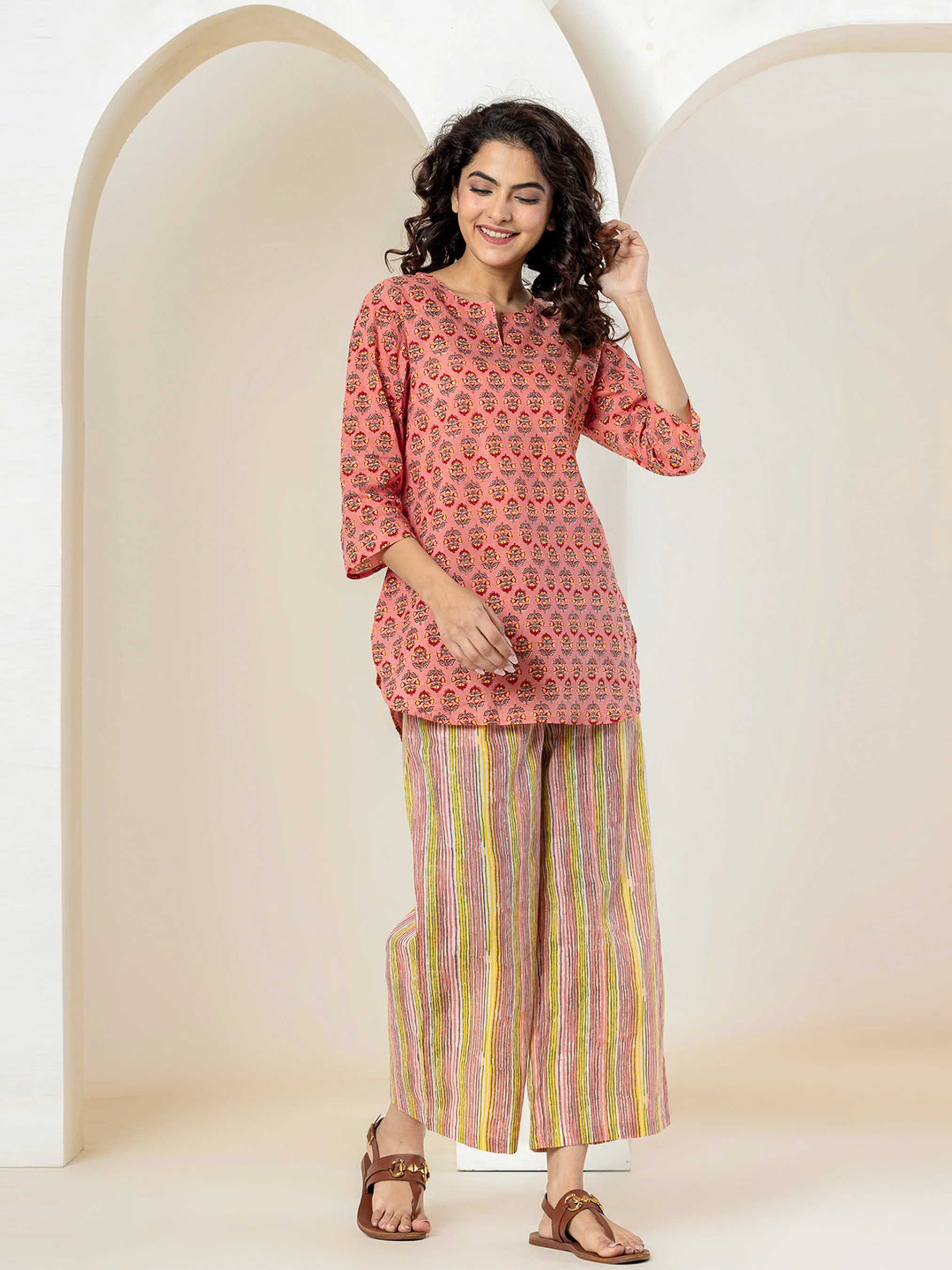 Peachy Block Printed Pure Cotton Lounge Wear - Image 3