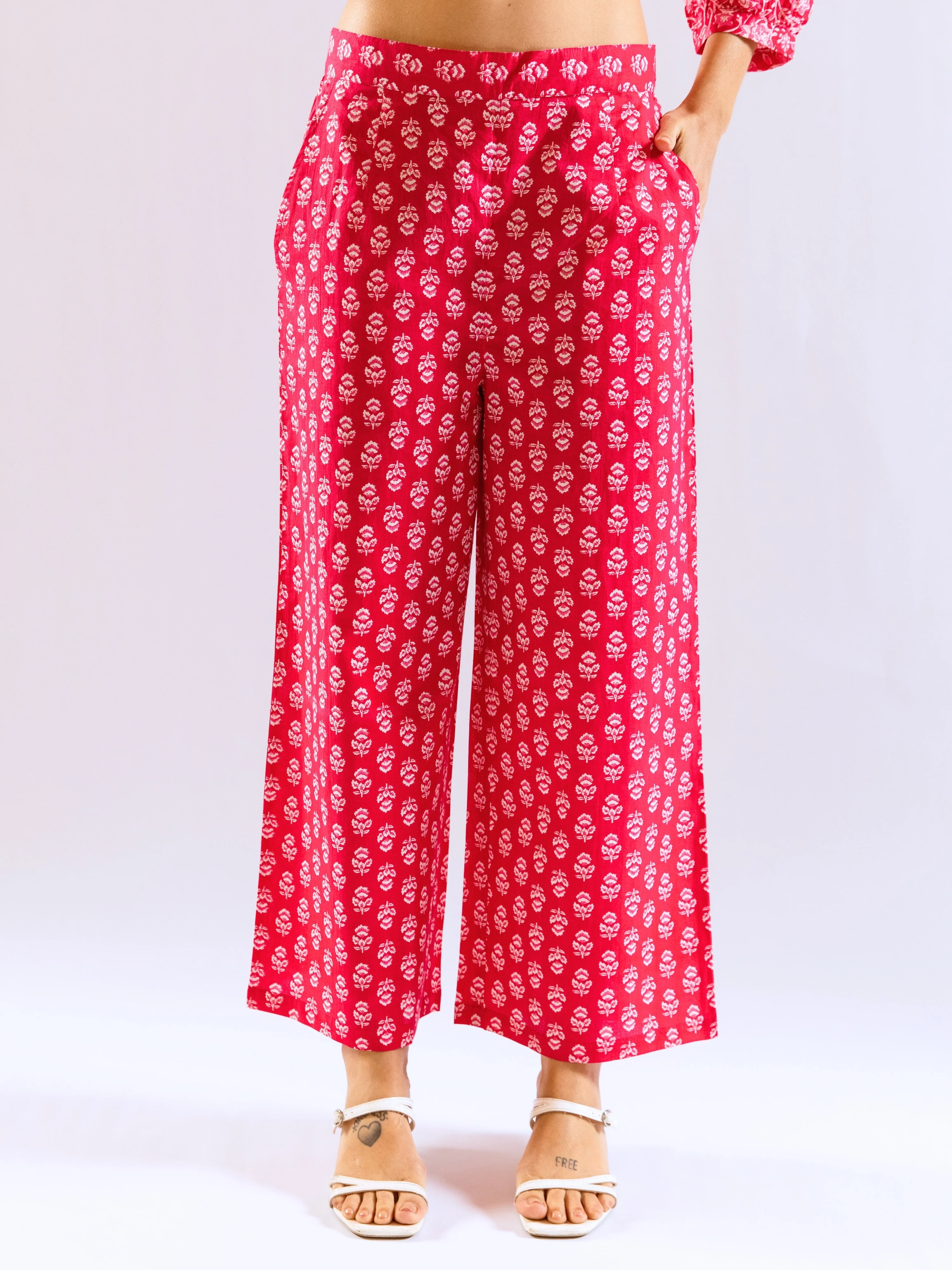 Pink Peony Chill Pure Cotton Back Pleated Co-ord set - Image 4