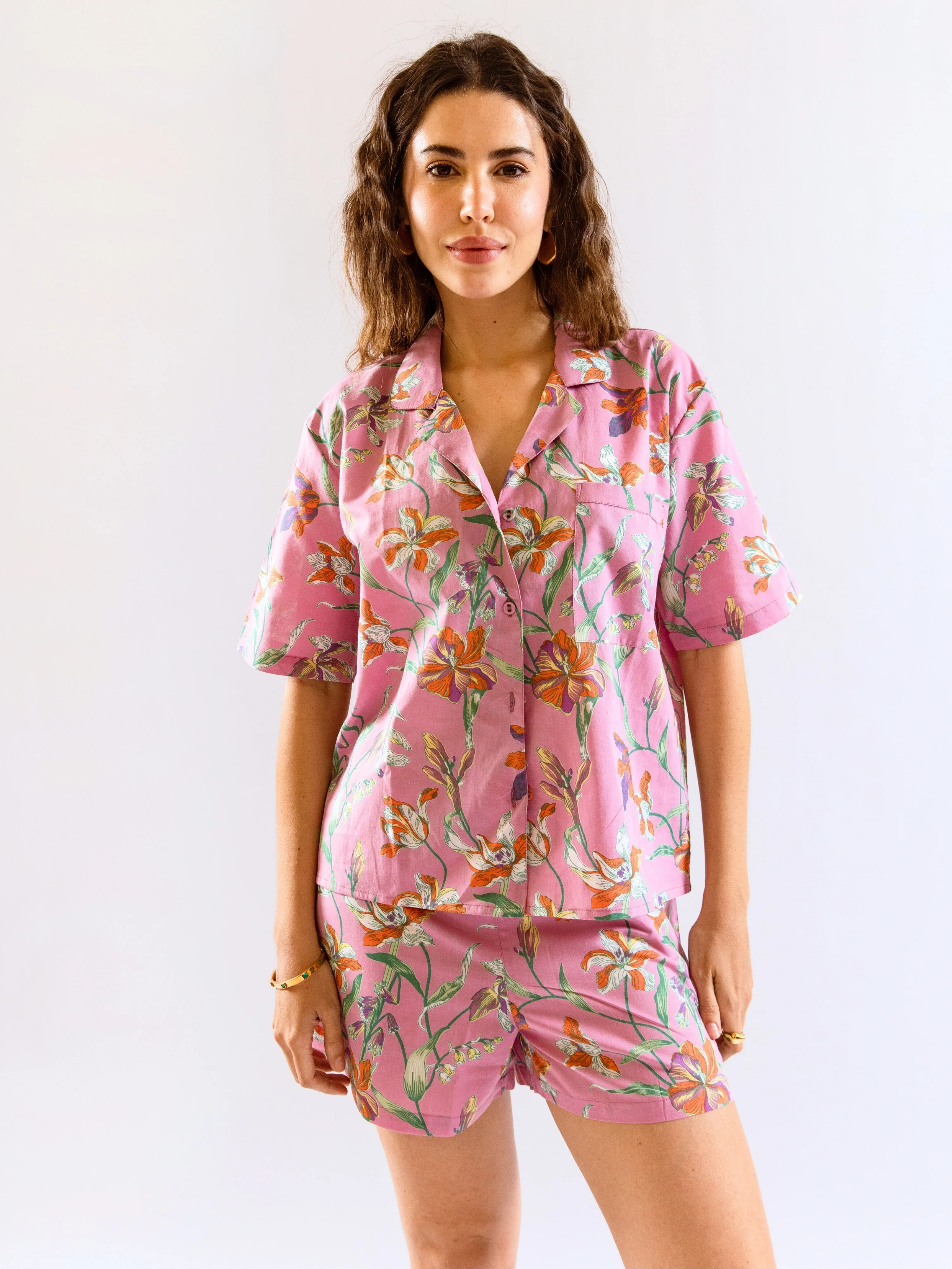Pink Posy print Pure Cotton Collar Co-ord shorts set - Image 12