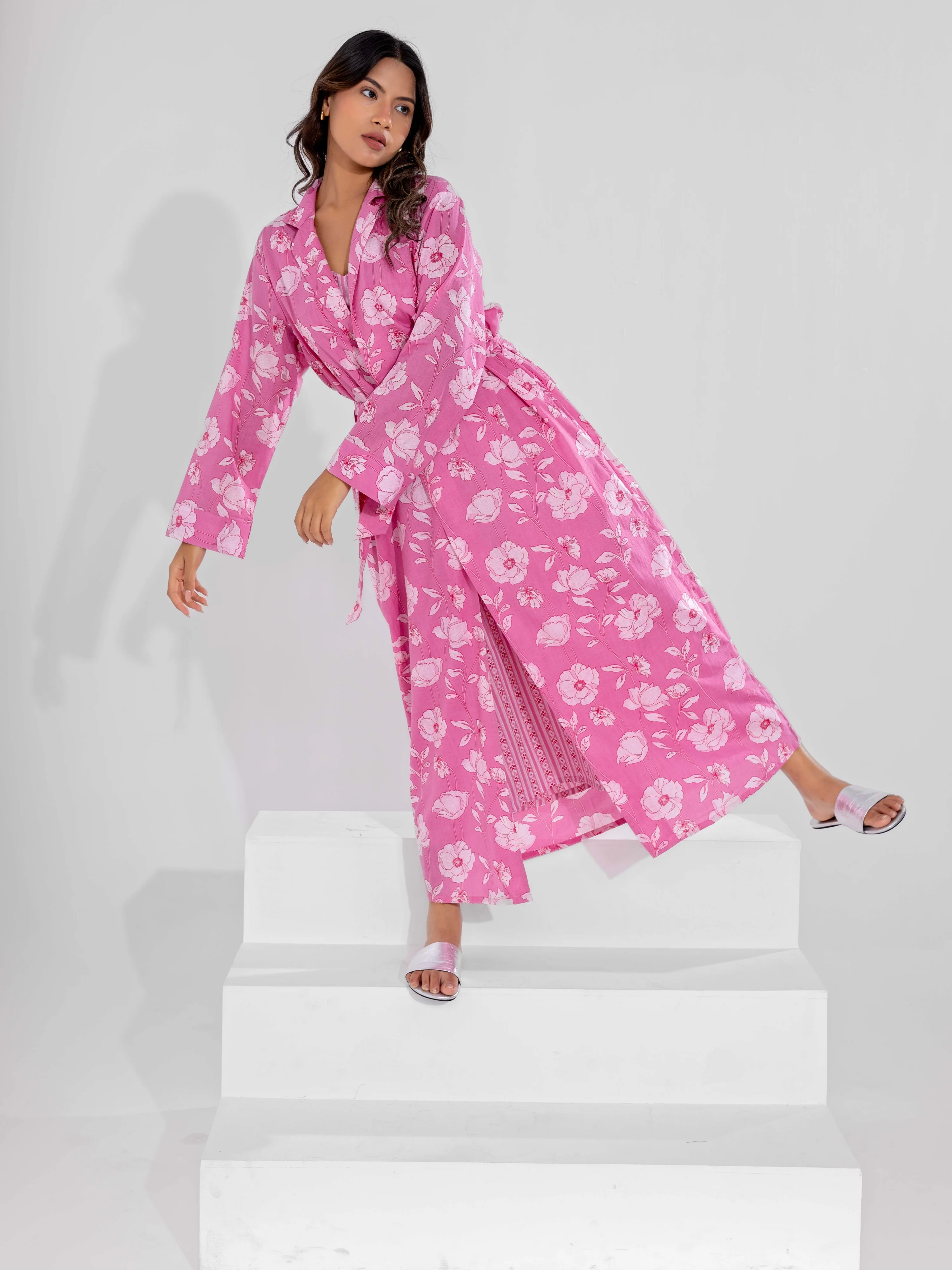 Pink Grace Pure Cotton Collar Robe - Image 3
